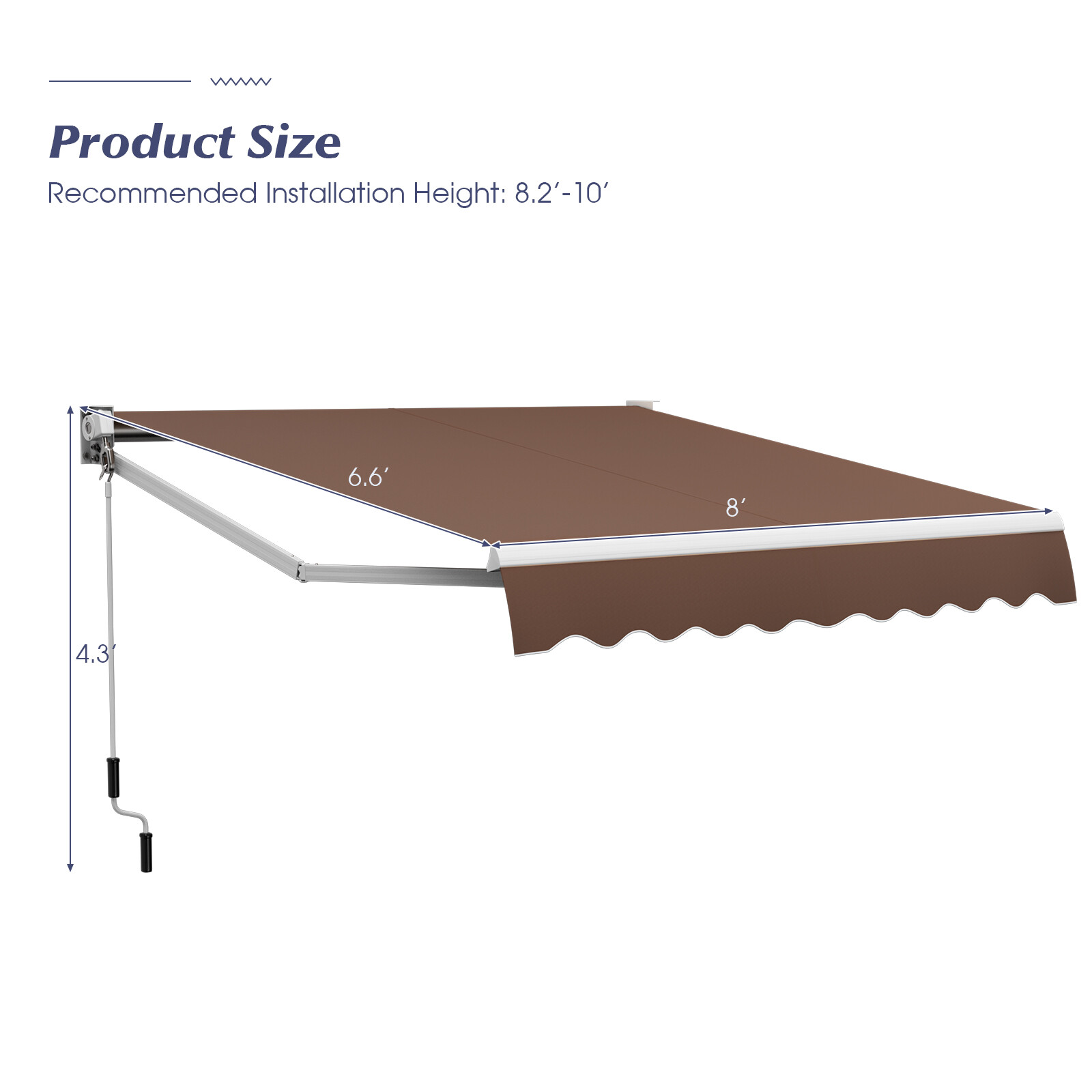 Topbuy 8’×6.6′ Retractable Awning W/ Aluminum Frame Sun/Water Protection W/ PA