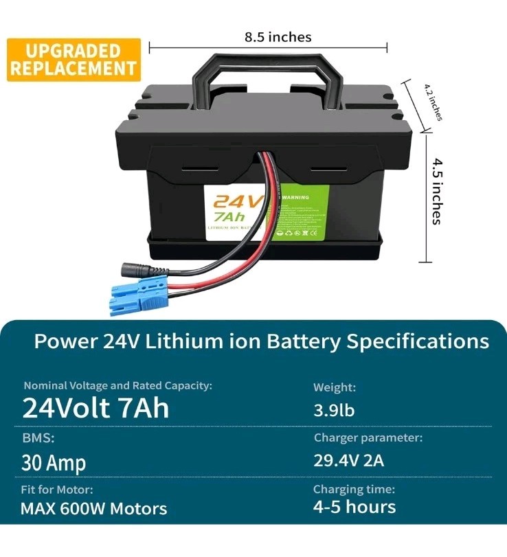 24V 7Ah Lithium Battery for Ride-On Cars Fits Dynacraft Realtree 24V UTV’s as we