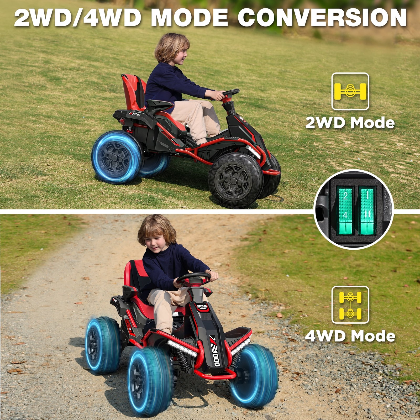 24V Big Kids Ride on Car 4 Wheeler 4WD 800W Motors ATV Electric Power Remote Red