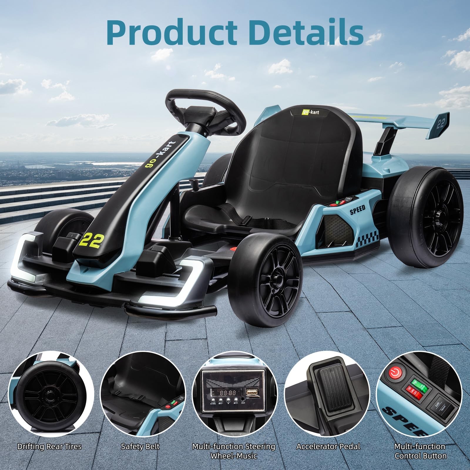 24V Electric Go Kart for Kids Ages 6-15,2x150W Motors,8MPH Drift Kart Seat Belt
