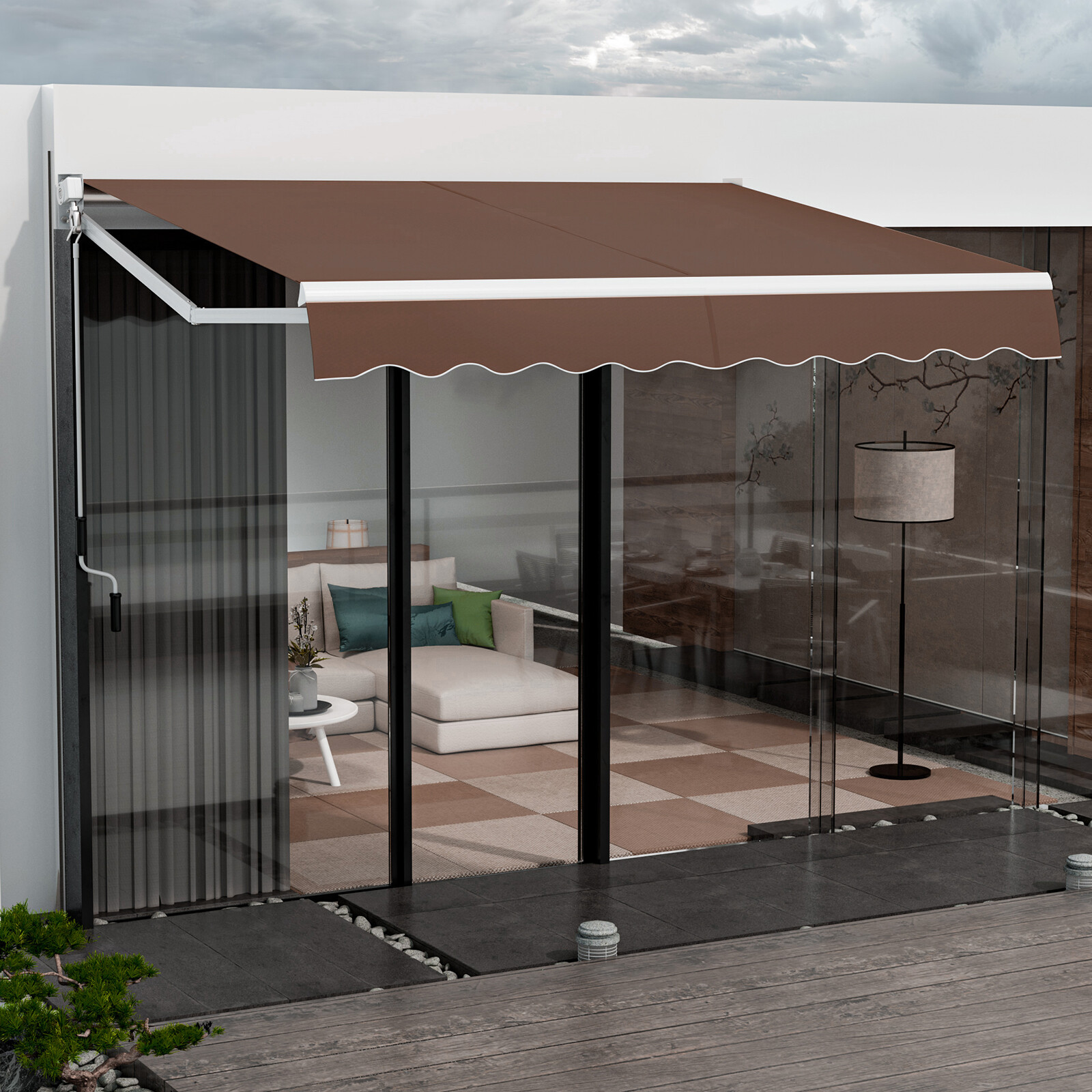 Topbuy 8’×6.6′ Retractable Awning W/ Aluminum Frame Sun/Water Protection W/ PA