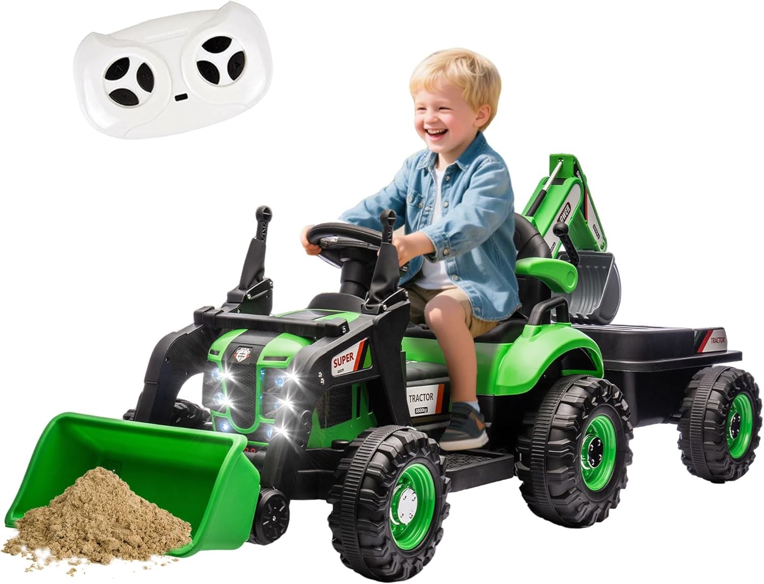 24V Kids Ride on Electric Excavator Tractor Bulldozer Truck 4 in 1 Car W/ Remote