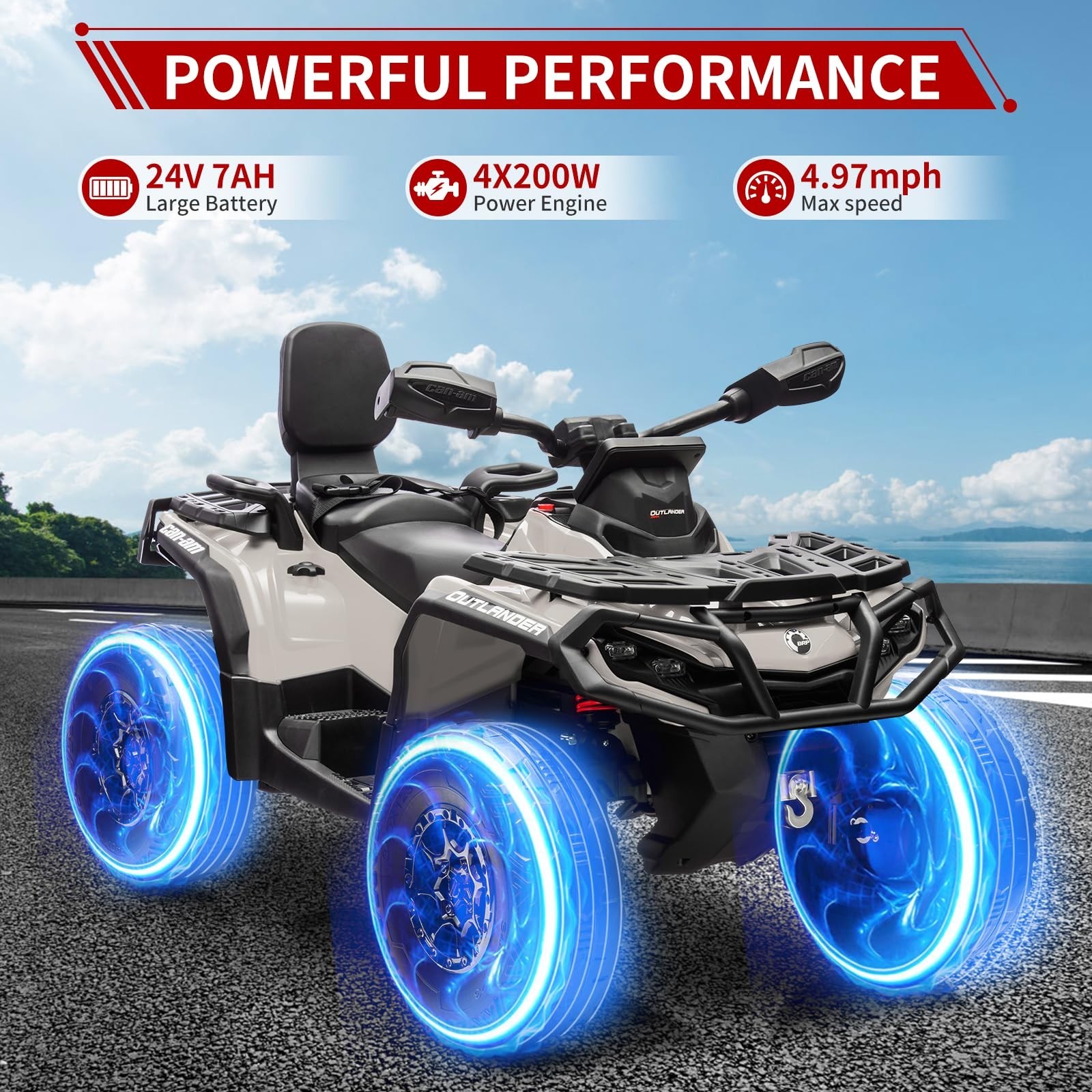 Electric Ride On ATV Licensed Can-Am For Kid 2 Seaters 24V Ride On Car Bluetooth