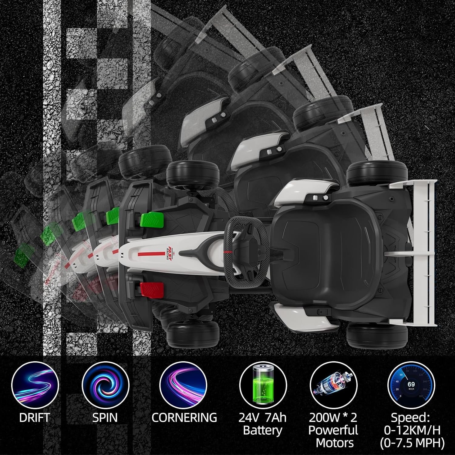 24V Electric Go Kart for Kids High Speed Drifting Car Ride On Go Kart Racing Toy
