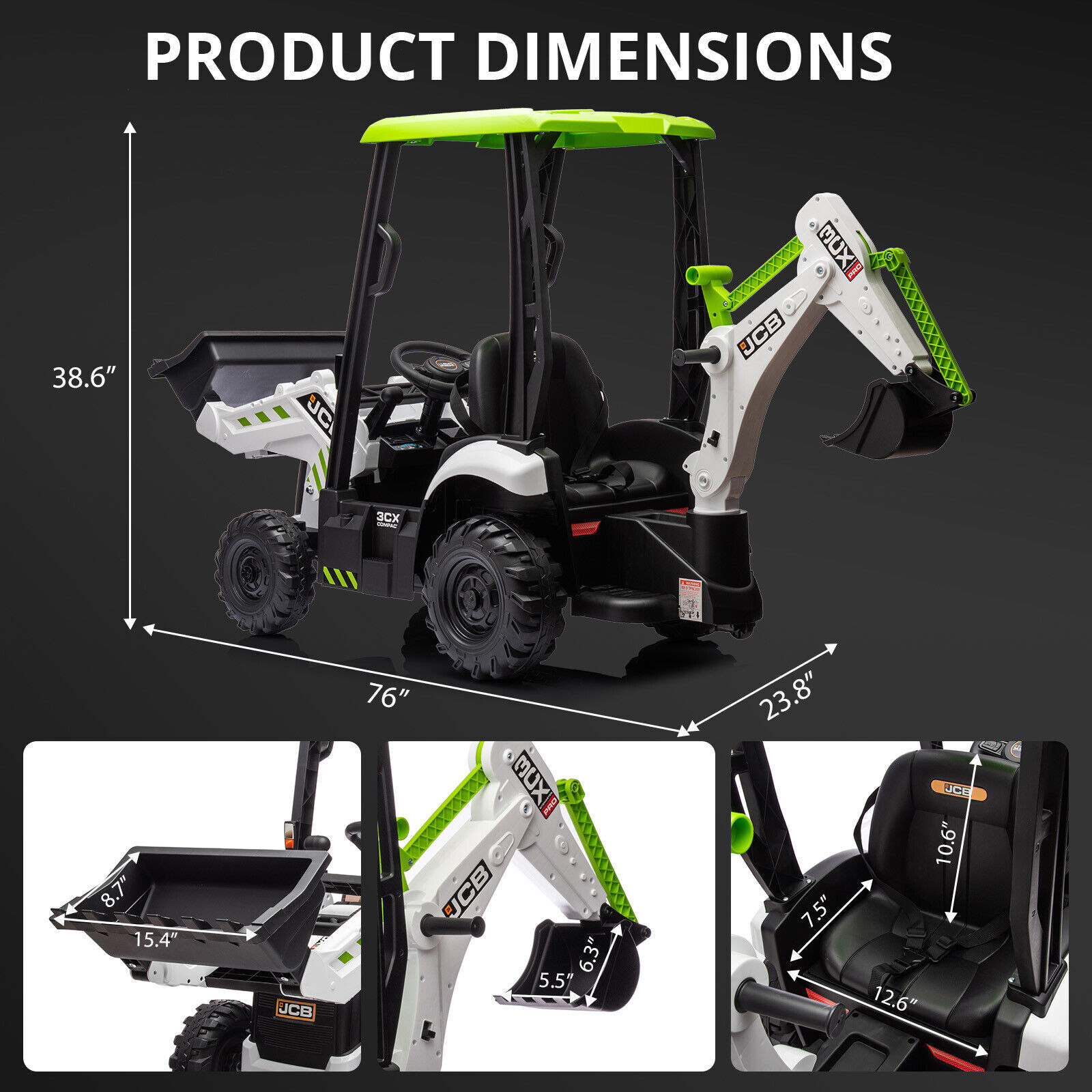 12V Ride On Excavator Toy Tractors Digger Movable Construction Truck 1-5 Years