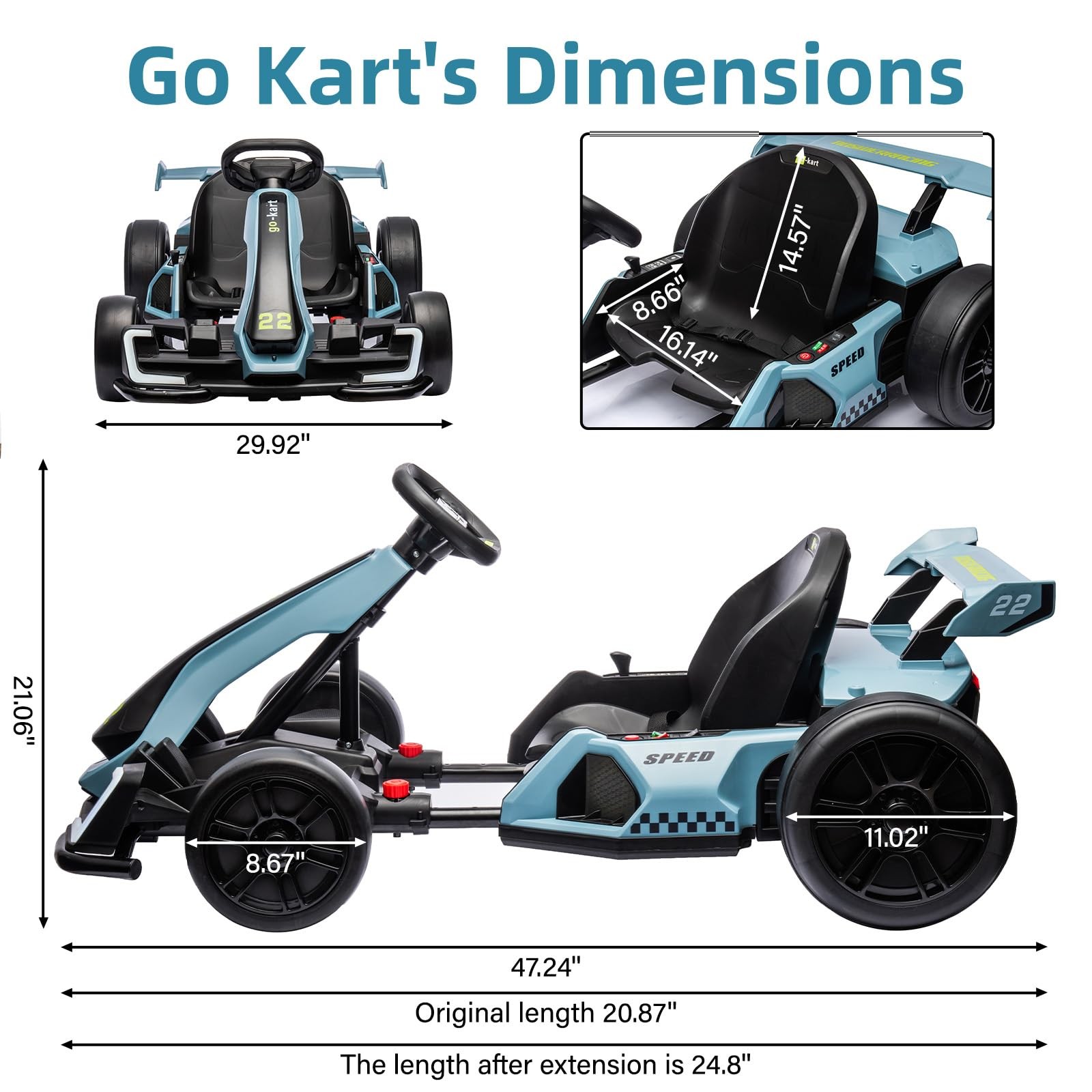 24V Electric Go Kart for Kids Ages 6-15,2x150W Motors,8MPH Drift Kart Seat Belt