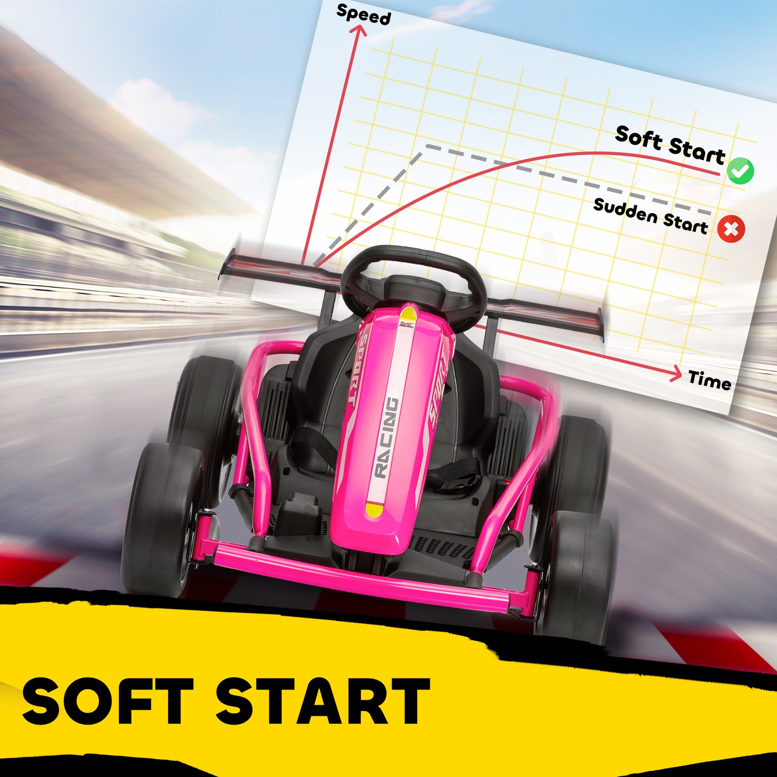 24V 8.1 MPH Electric Drift Kart for Kids with Dual Motors, Soft Start, Pink