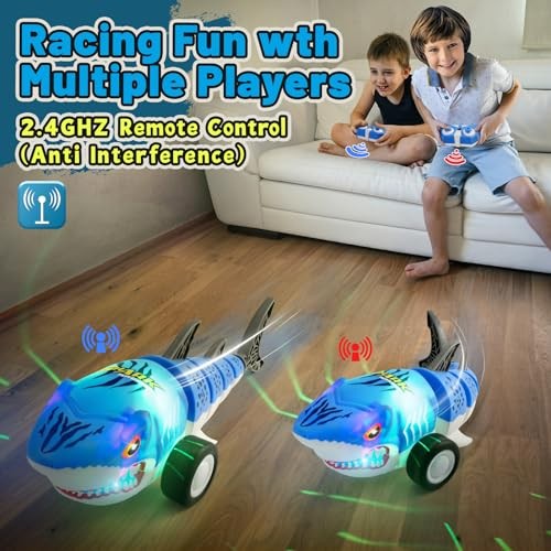 Shark Remote Control Car for Kids,2.4Ghz Electric RC Shark Toys with Glowing