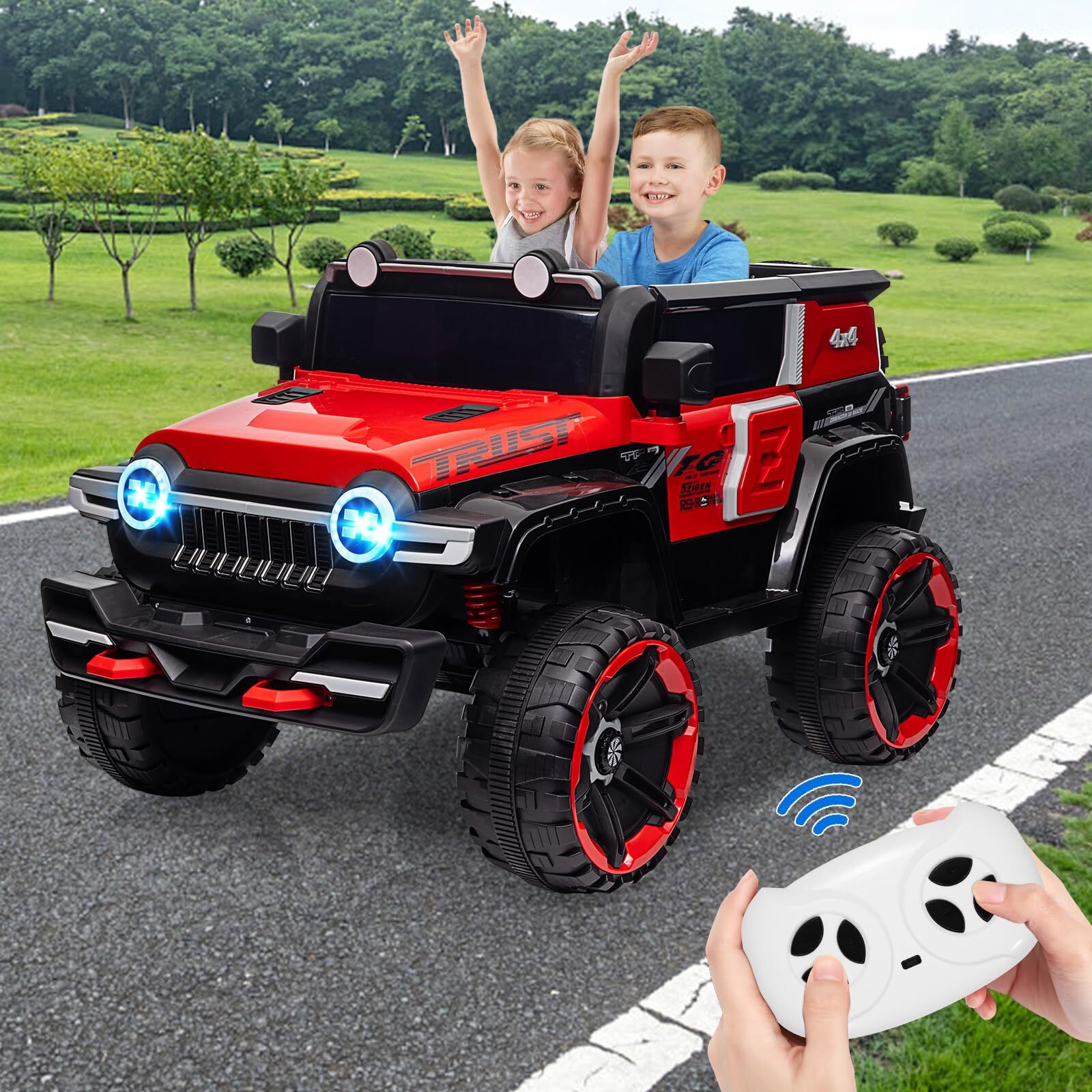 2 Seater Kids Ride On Truck with Remote Control 25W Dual Motor Metal Suspension