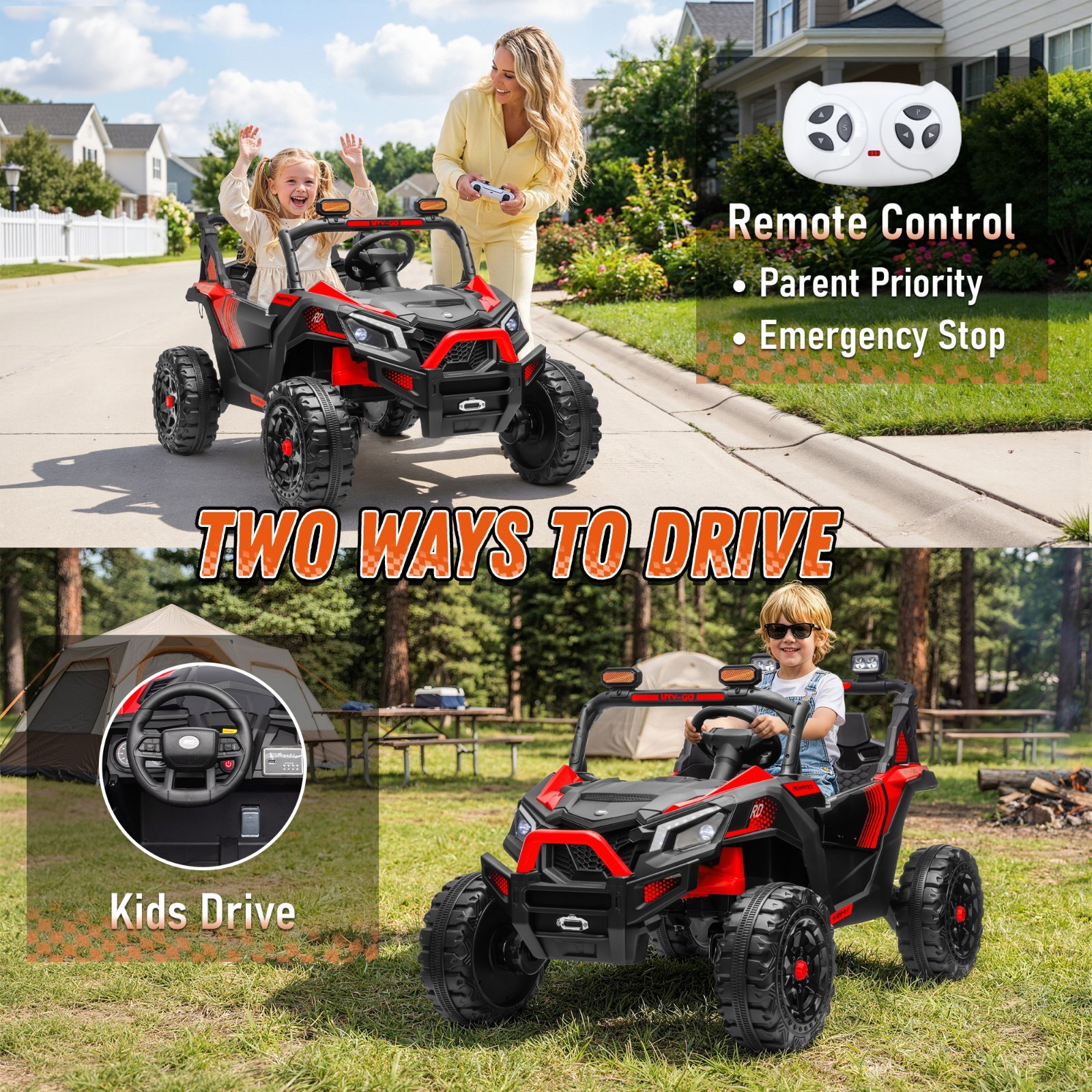 24V 4WD 2-Seater Ride On Truck RC Bluetooth LED Light Kids Holiday Gift Pink