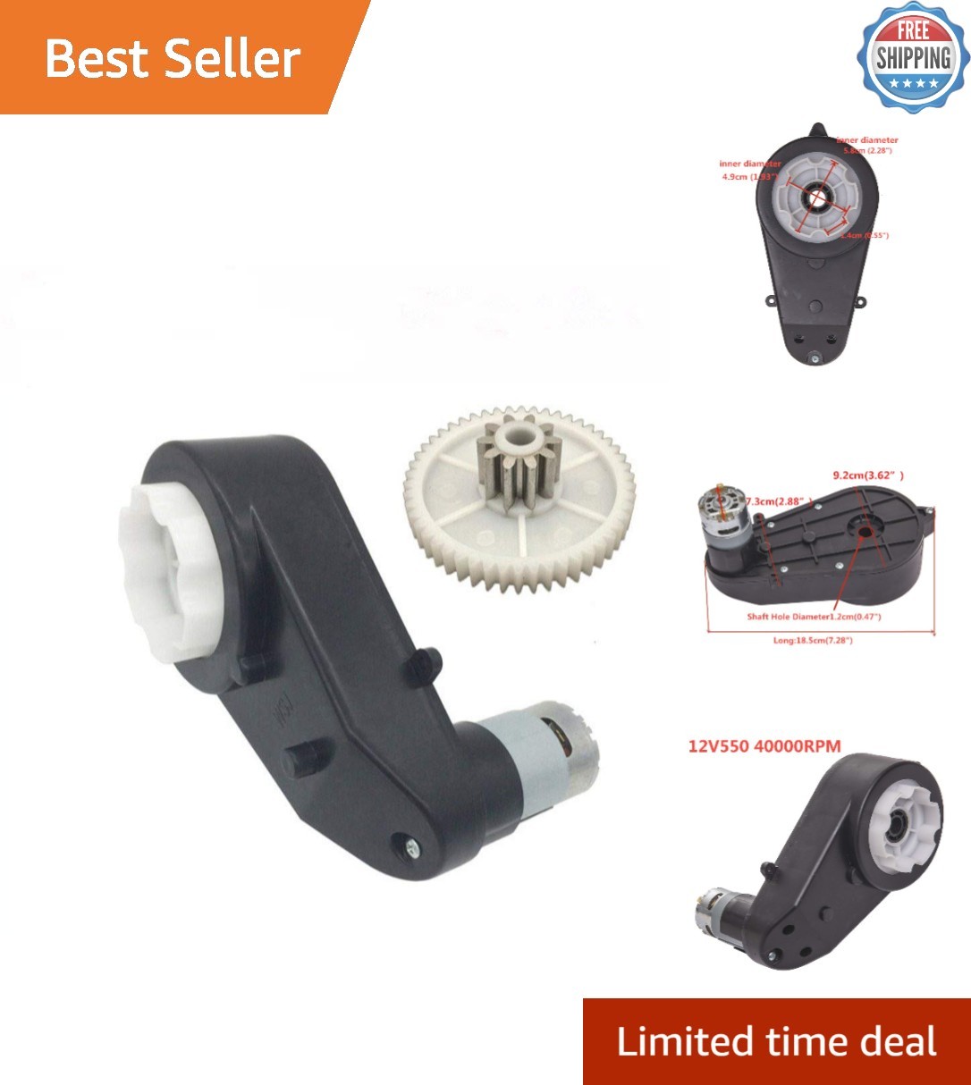 12V 40000RPM DC Motor Gearbox for Kids Ride-On Cars – Easy Installation