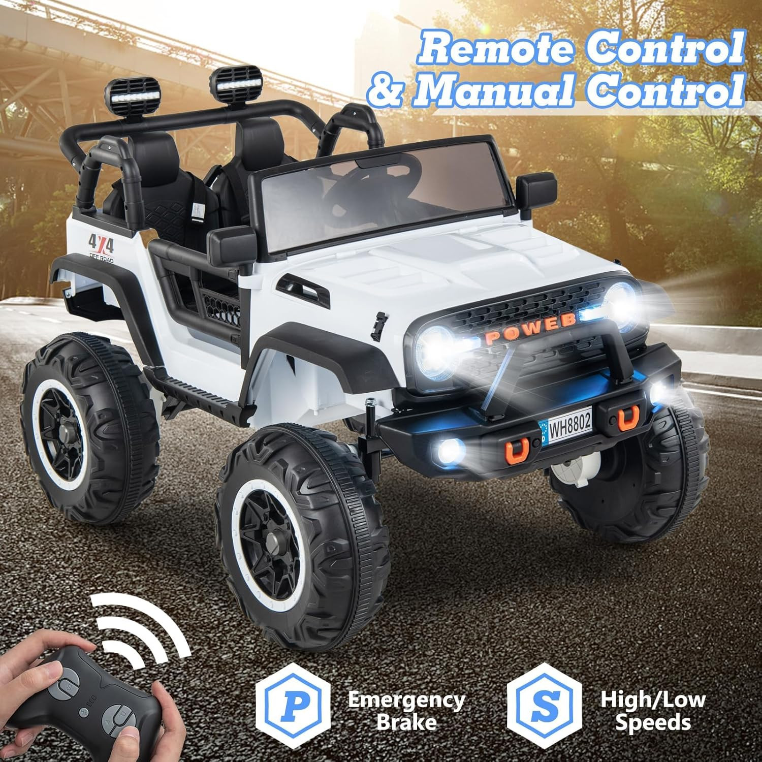 24V Ride on Car, 2WD/4WD Switchable 2 Seater Kids’ Electric Vehicle Jeep Truck w