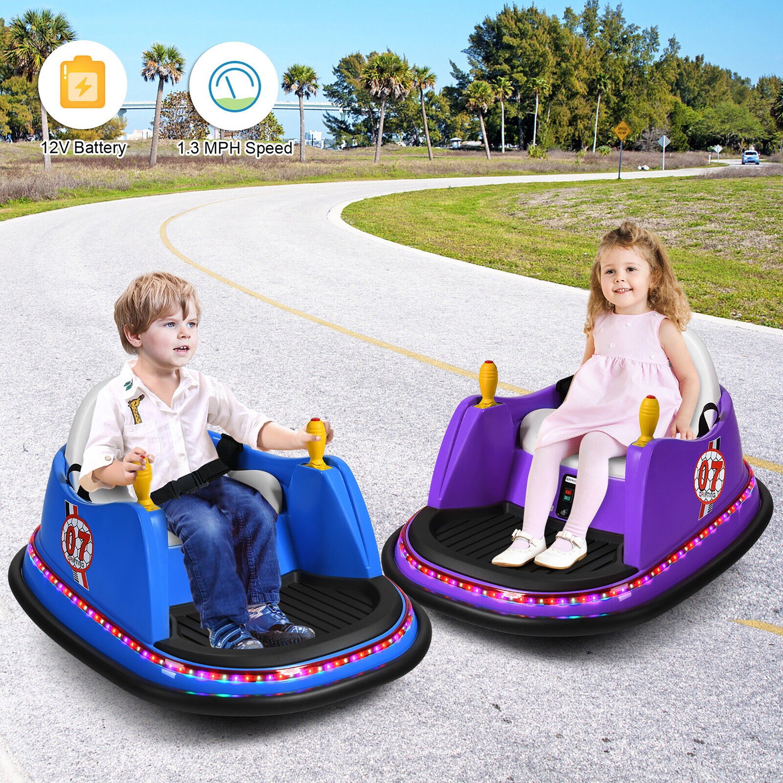 12V Vehicle 360° Spin Race Toy Kids Ride On Bumper Car w/Remote Control Purple