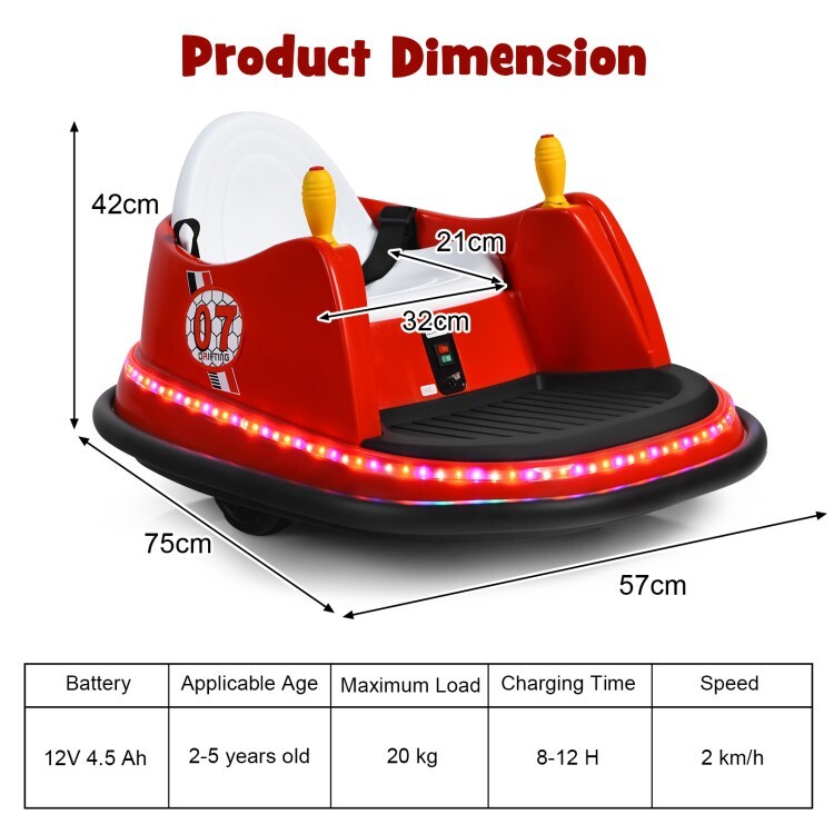 12V Battery Electric Toddler Ride On Bumper Car Gift Kids With 2 Driving Modes