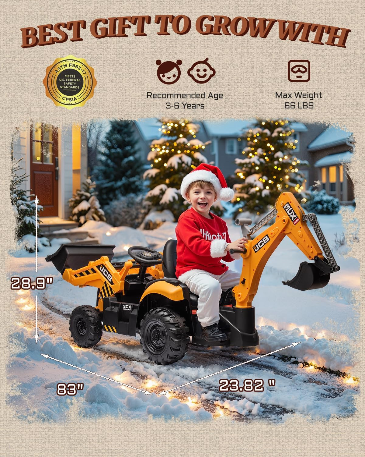 JCB 3CX Licensed 24V Excavator Ride on Toys for Kids, Backhoe Digger Toy with Re