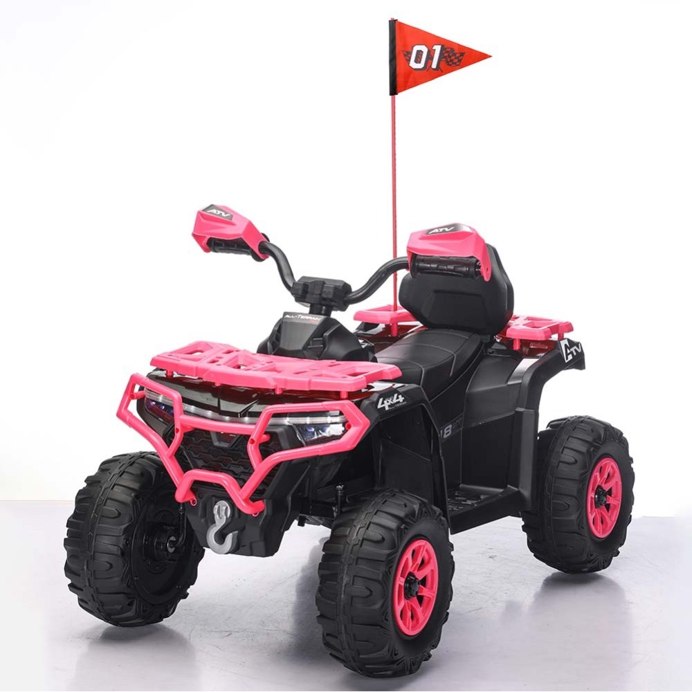 24V Pink ATV Ride-On Car w/ LED Lights, Bluetooth