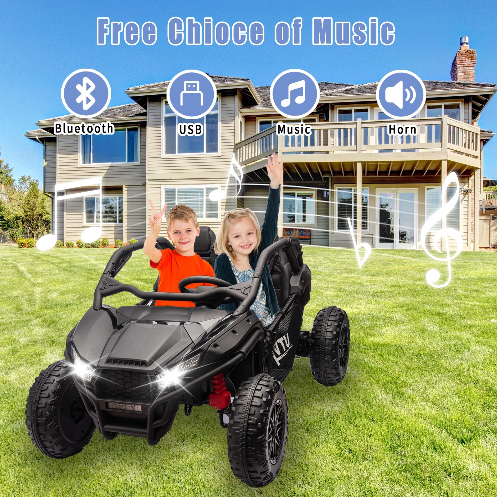 24V Kids Ride on Electric Car UTV w/Remote, LED, Battery Power Wheels,Black