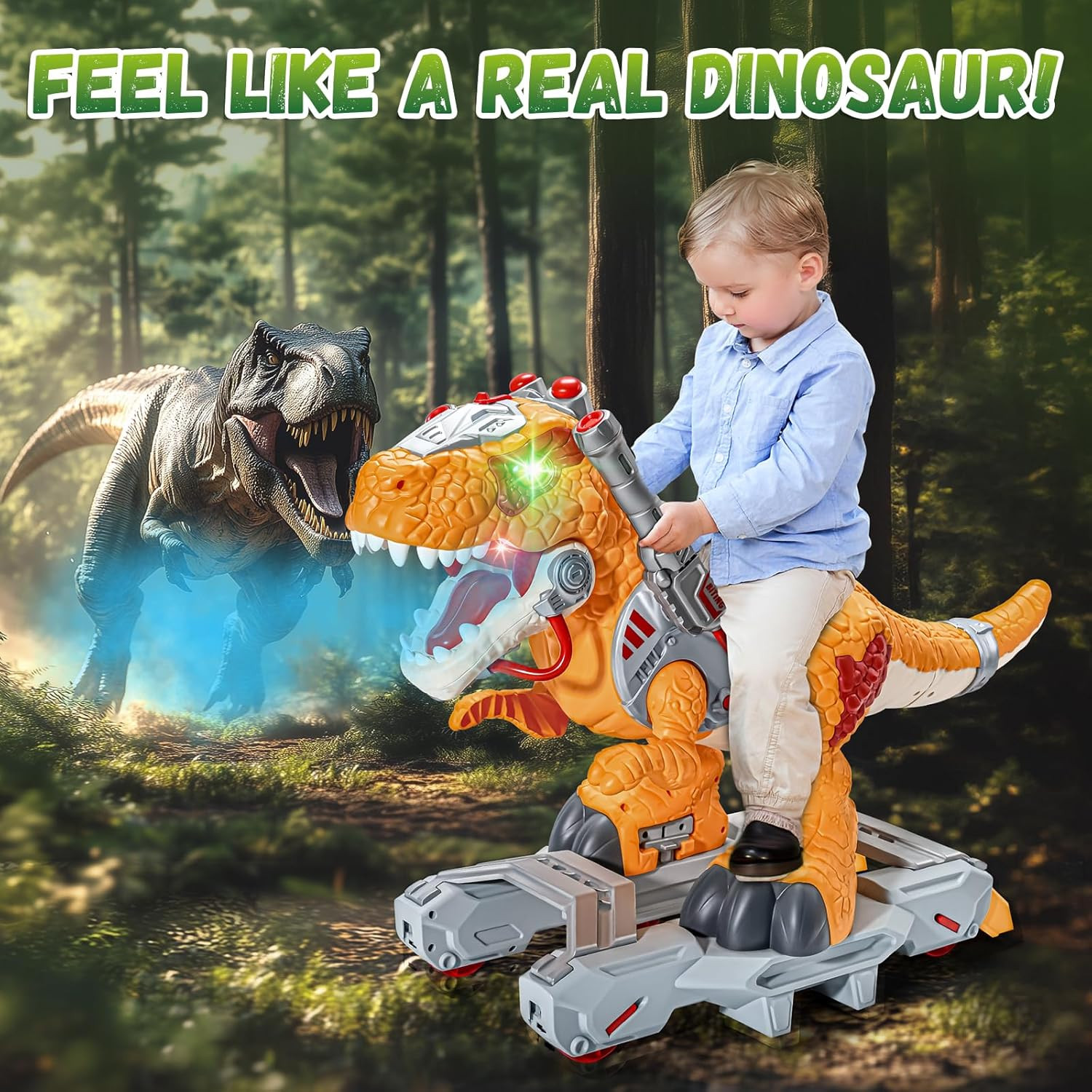 Dinosaur Ride on Toy Cars for Kids, Toddler Electric Ride on Toys with Music, Li