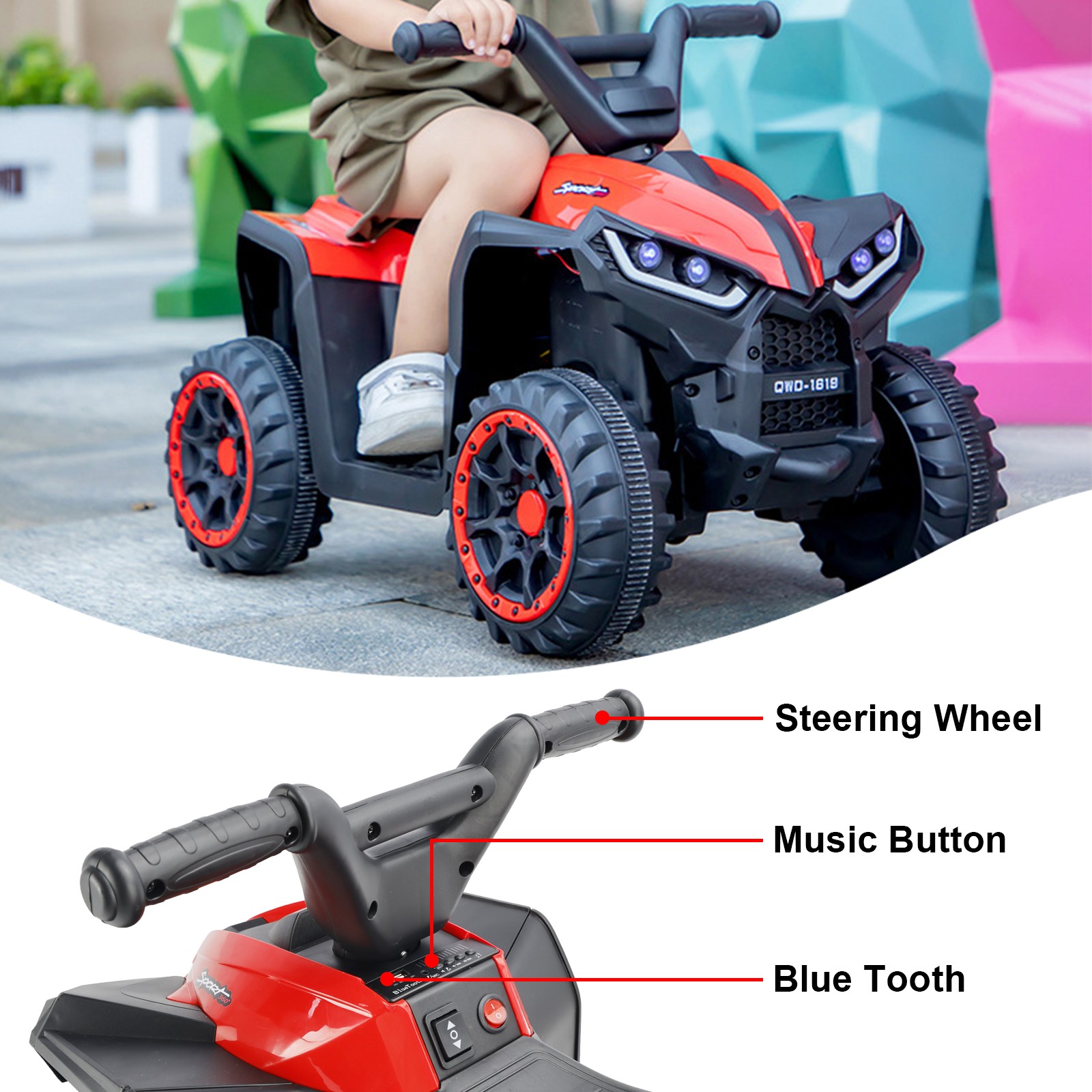 12V Ride On Atv Car For Kids Electric Toy Off-Road 4 Wheeler Quad Children Car #