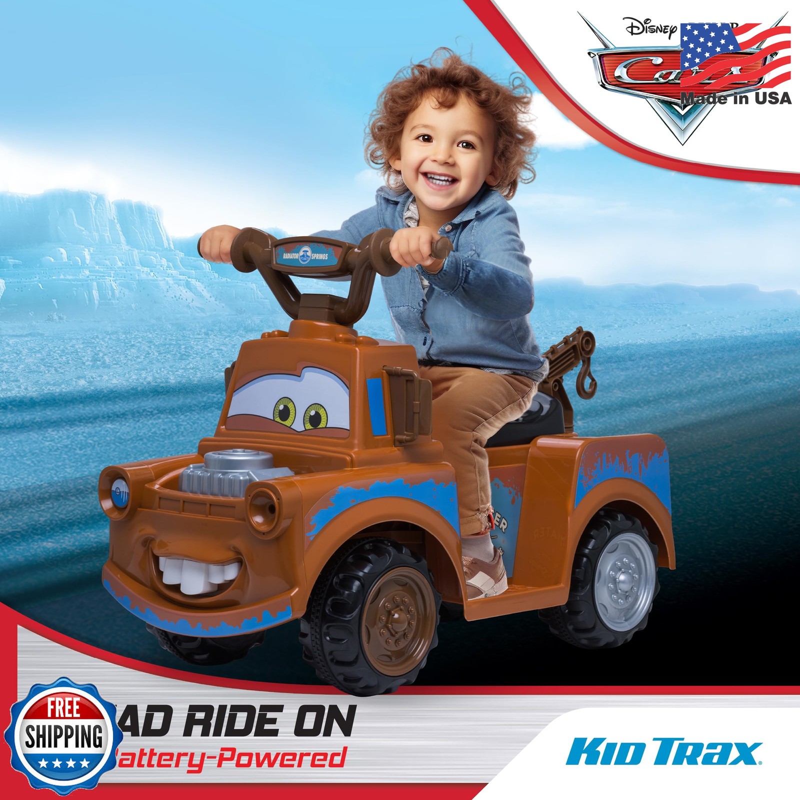 Kid Trax Toddler Disney Cars 3 Tow-Mater Electric Quad Ride-On, Kids 1.5-3 Years