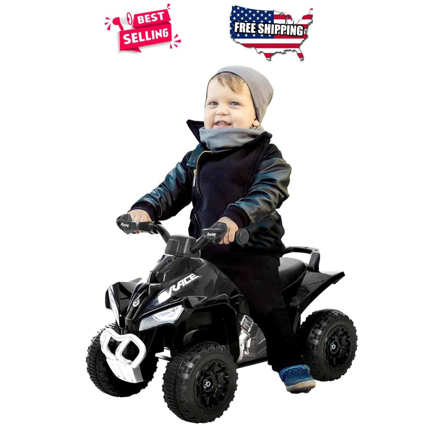 Push Ride On Car Kids Sliding Foot-to-Floor Black Music Lights Ages 1.5-3