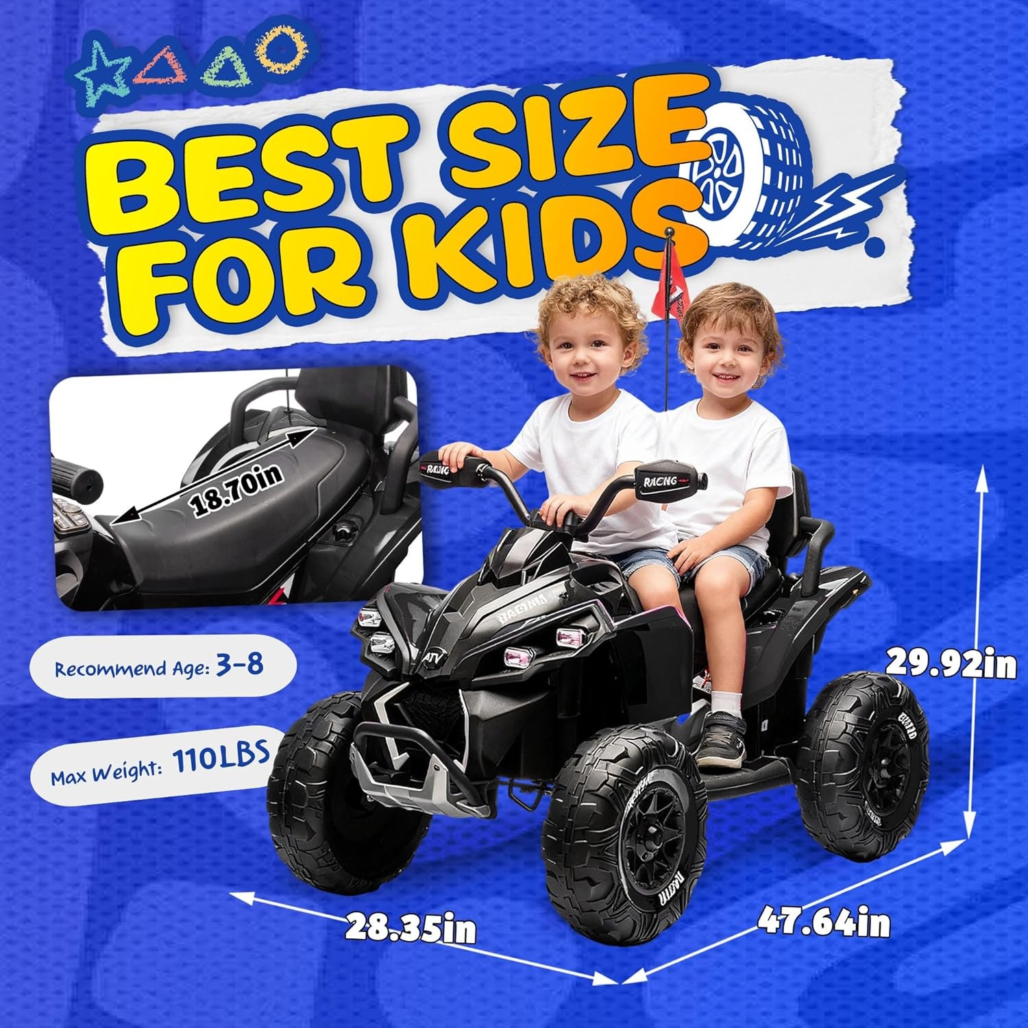 24V Ride on Car Electric Off-road ATV Battery Power Quad Car for Kids Age 3-12