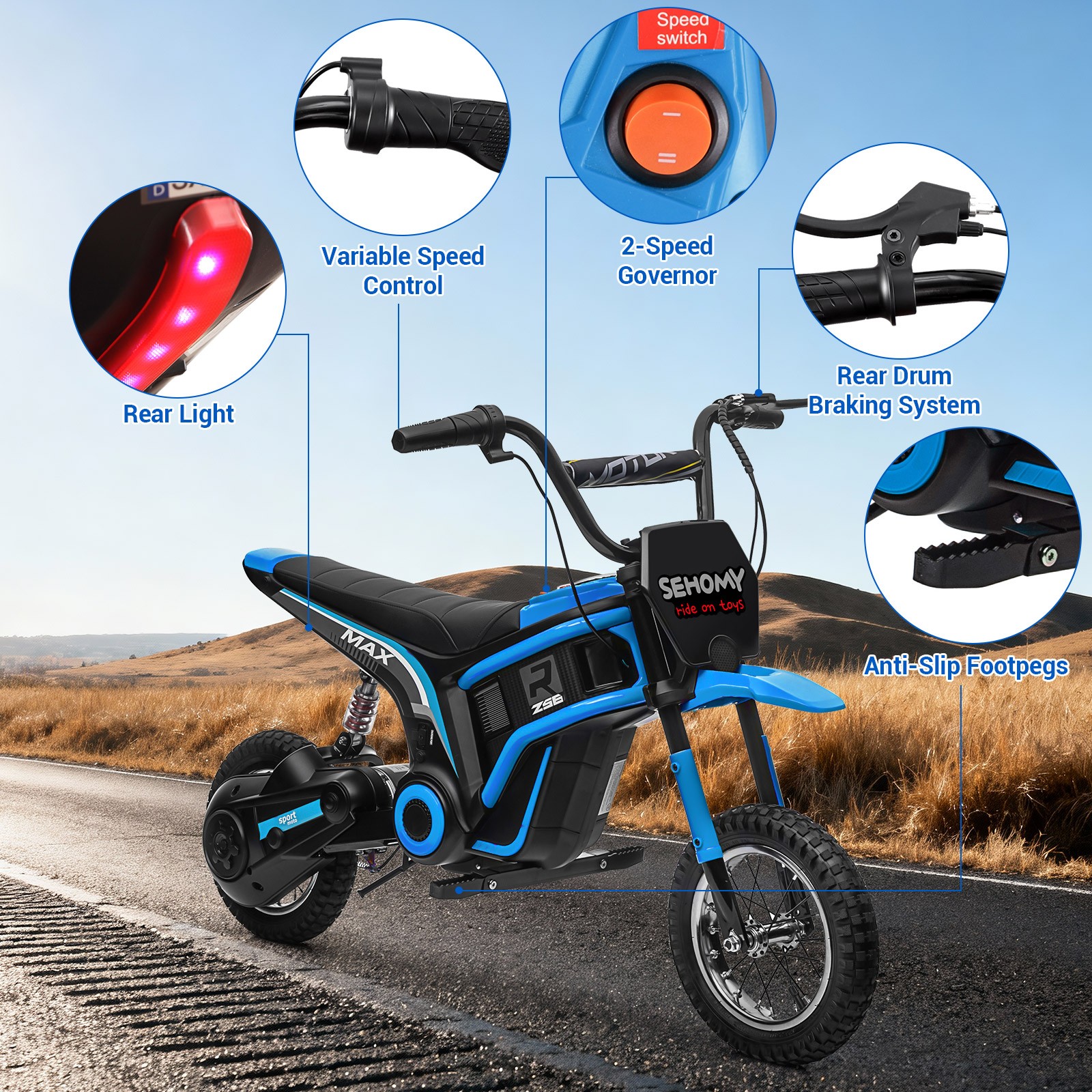 24V 350W Electric Dirt Bike Motorbike for Kids Off Road with Tail Light 15.5 MPH