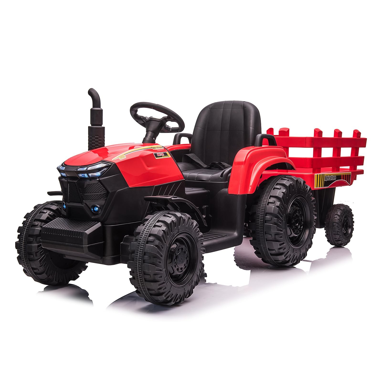 Tractor with Detachable Trailer Toddler Ride On Car/7-LED Headlight Electric 12V