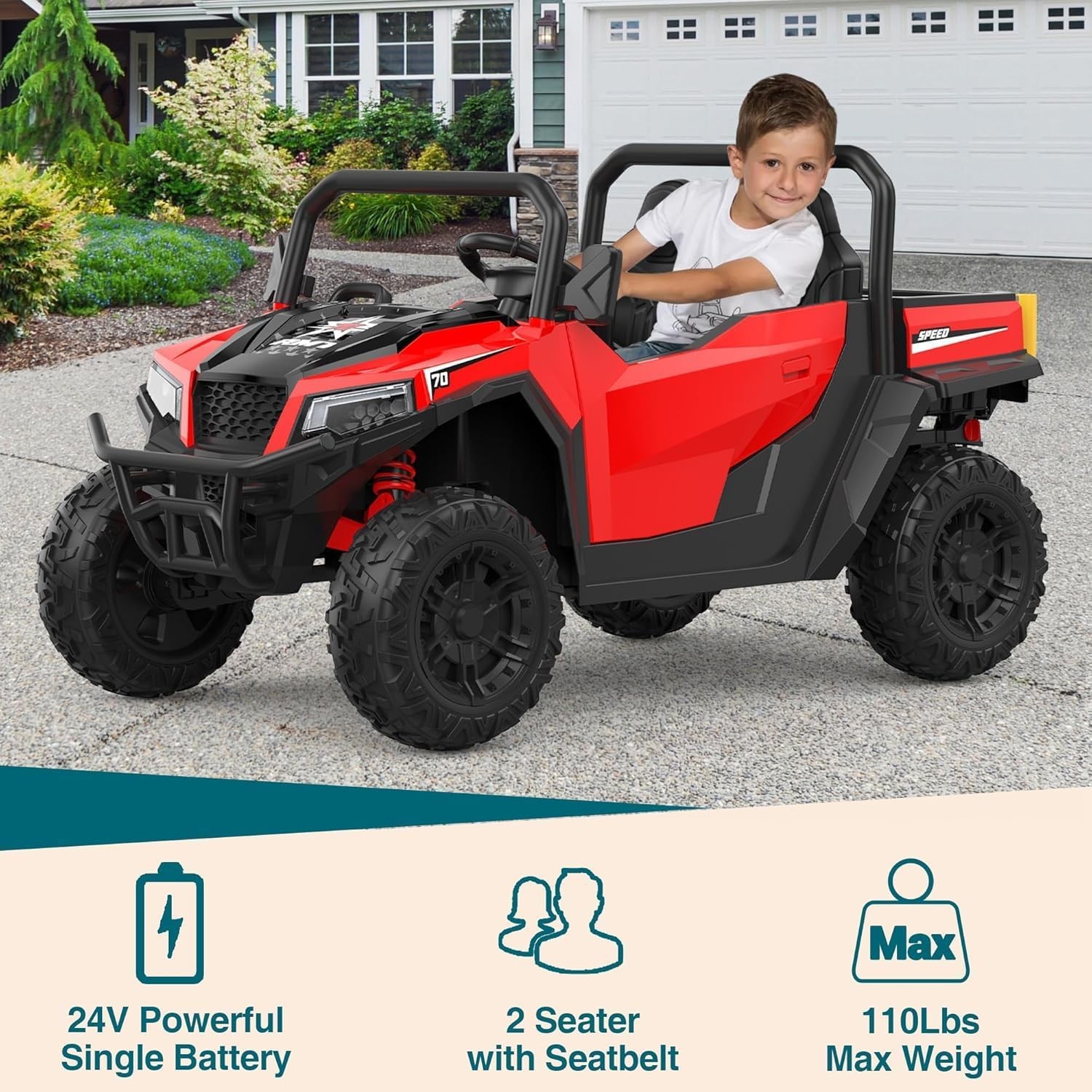 24V Ride On Truck for Kids w/ Remote, 4WD, LED Lights,Bluetooth,Dump Bed,2 Seats