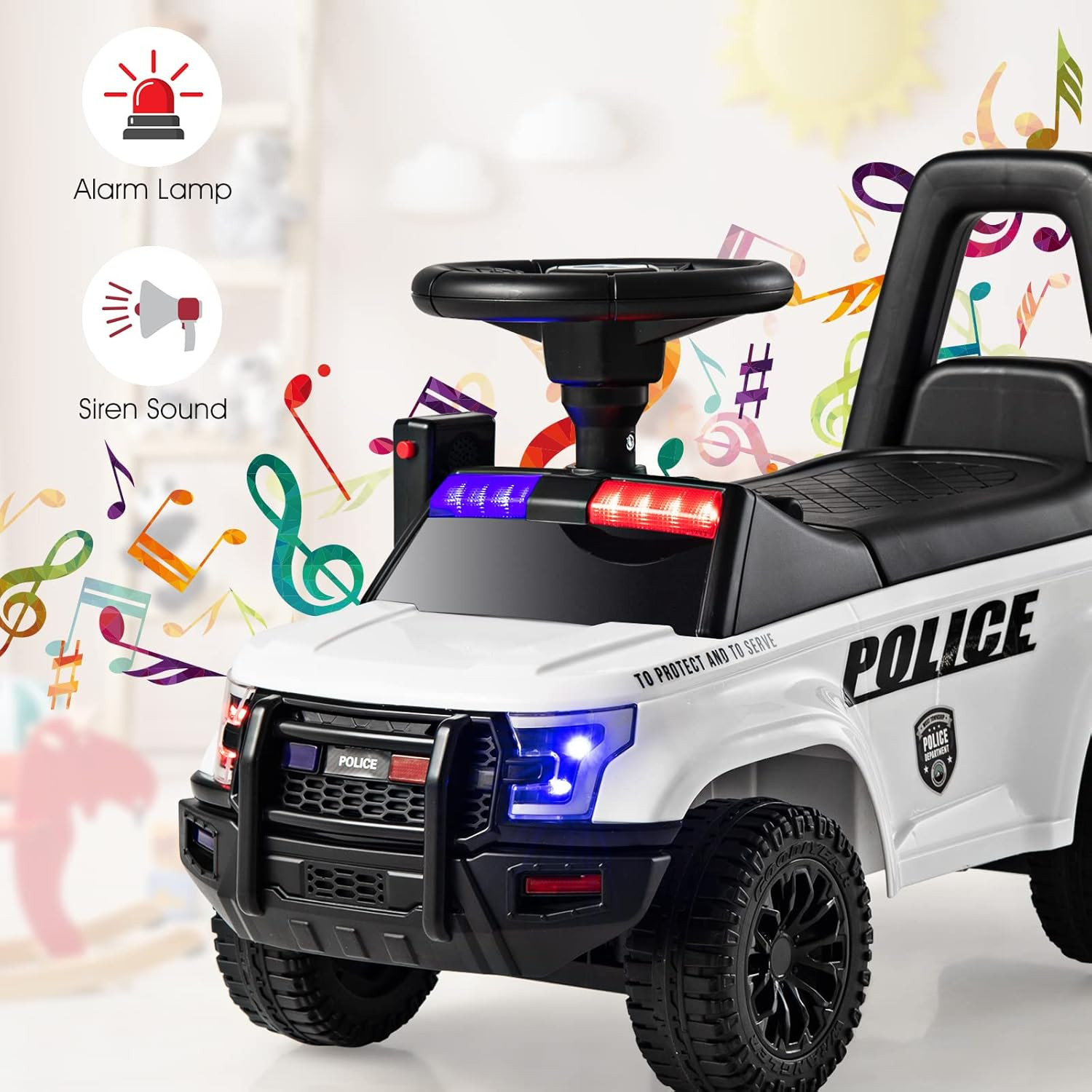 Ride on Push Police Car, Toddler Foot-To-Floor Sliding Toy with Siren, Steering