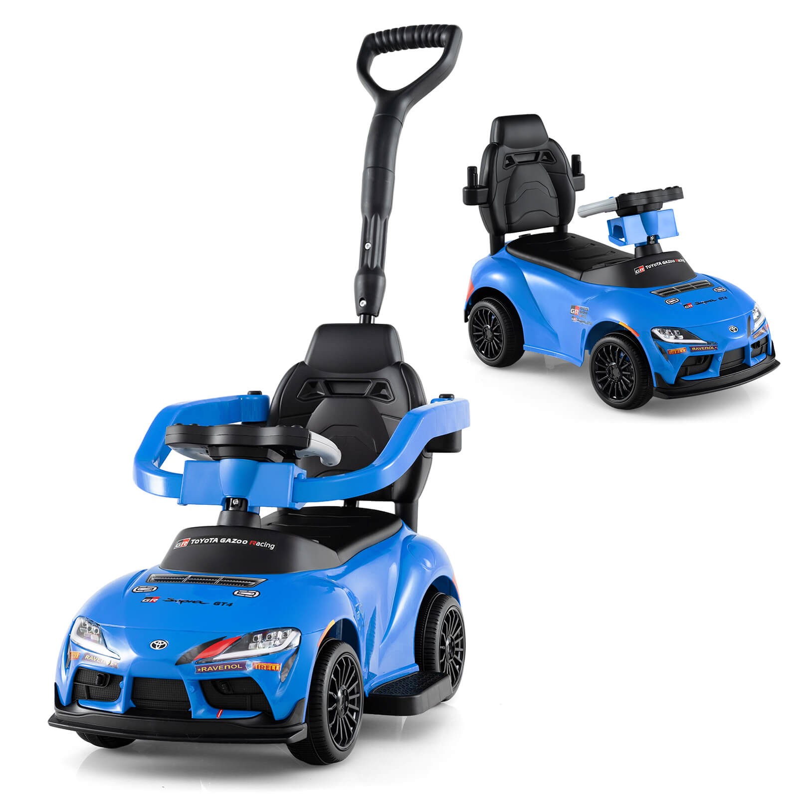 Toyota Licensed Ride on Push Car w/Parent-Control Handle Music Safety Guardrail