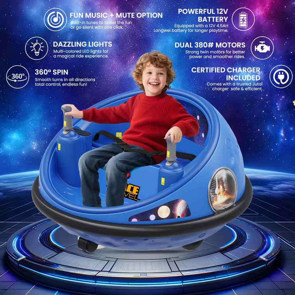 360° Spinning Kids Electric Bumper Car With Remote Control LED Lights Soft Bumpe