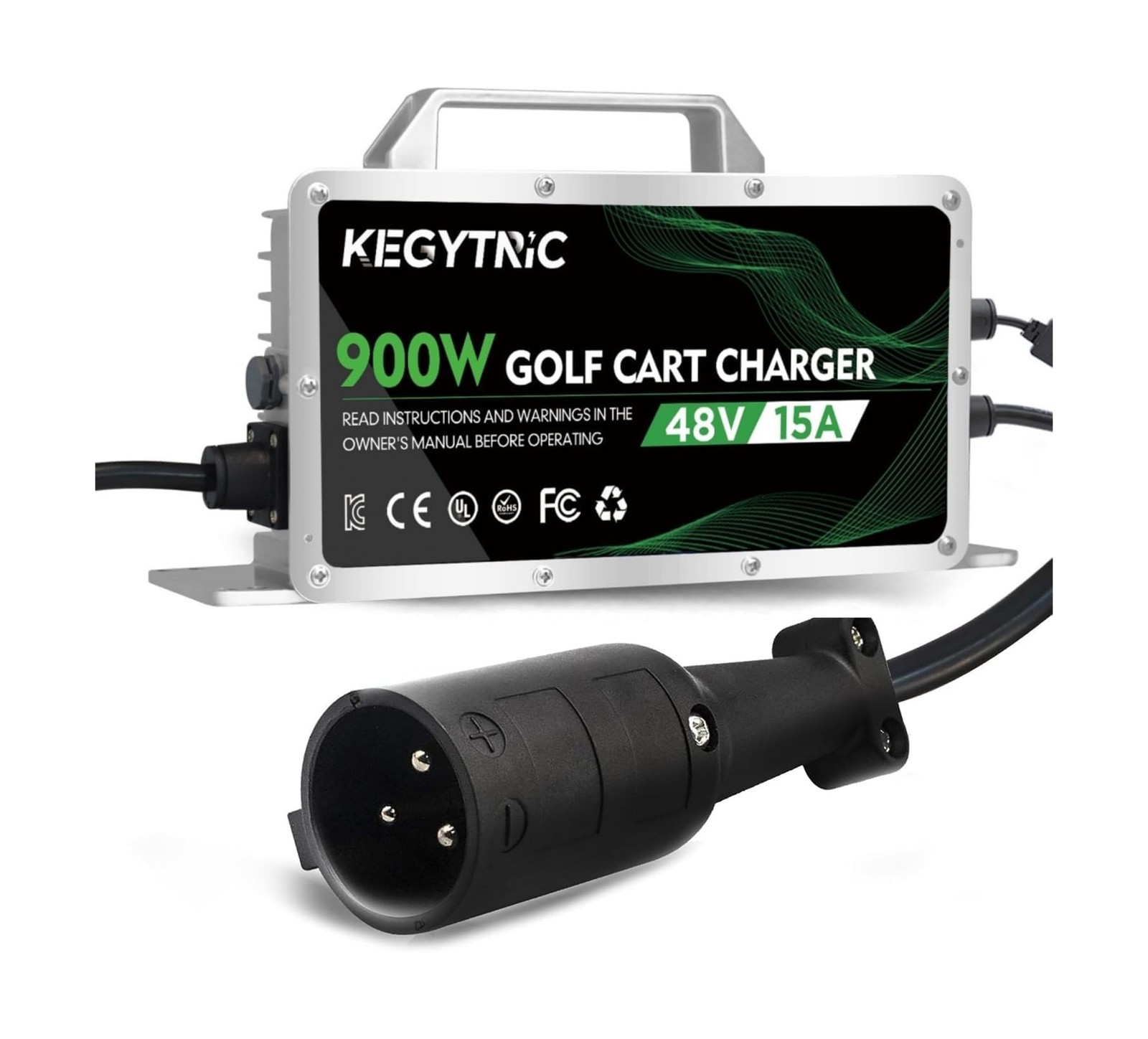 Club Car Battery Charger, 15 AMP 48 Volt Golf Cart Charger with 3-Pin Round P…