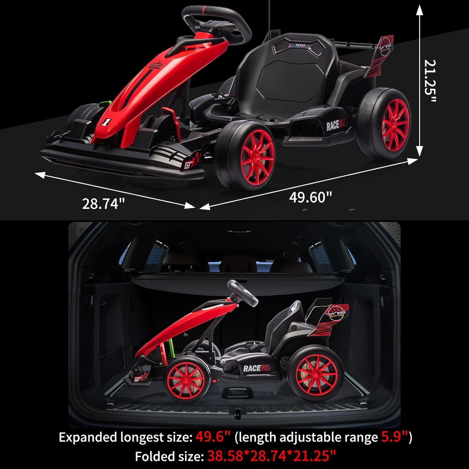 24V Drift Cart for Kids, Dual Motors, Electronic Brake, Adjustable Seat,Foldable