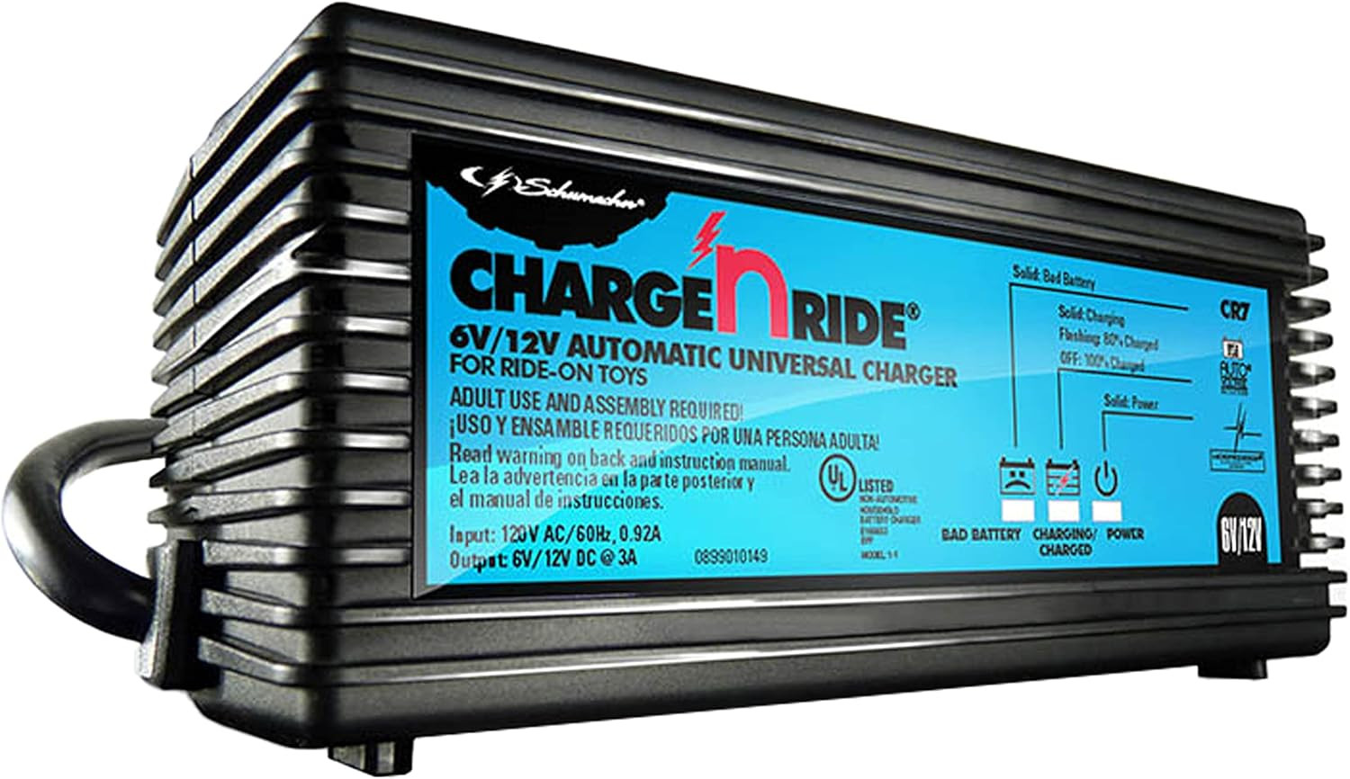 6 Volt / 12 Volt Battery Charger for Ride on Toys – Charge ‘N Ride CR7-3 Amp, Fu