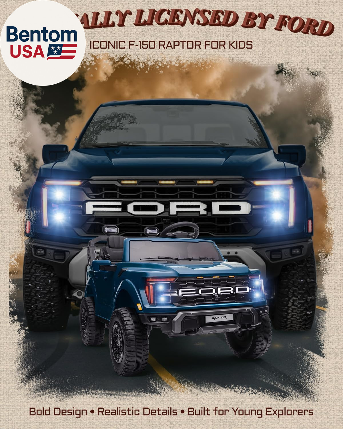 Licensed Ford F-150 Raptor 2 Seater Ride on Car for Kids, 24 Volt Ride on Toys f