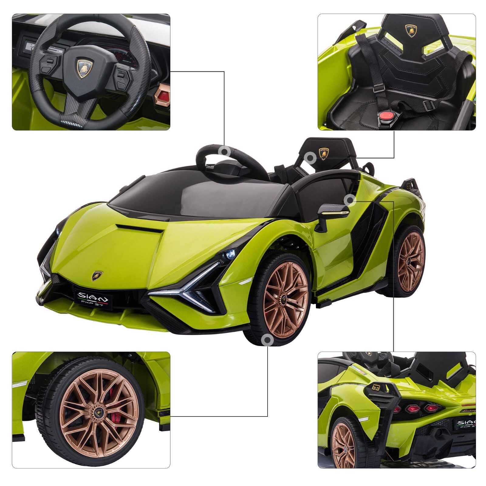 Tobbi 12VKids Ride On Car Licensed Lamborghini Sian Electric Toy w/Remote MP3