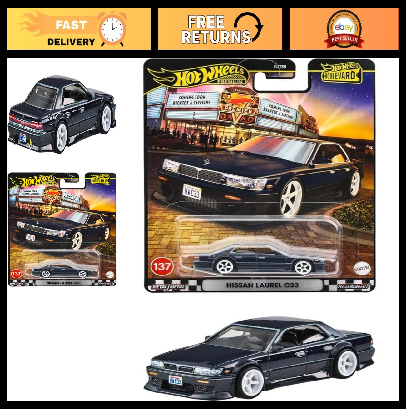 Ride On Toy Mini Car – Nissan Laurel C33, Hot Wheels Style, Ages 3+, Black