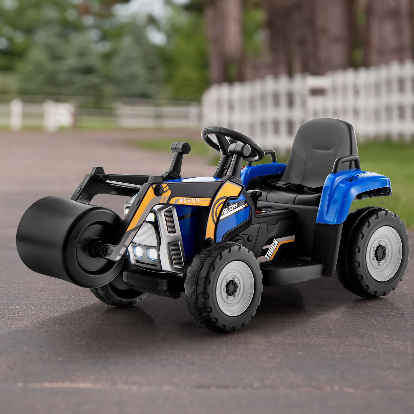 Kids Ride On Road Roller 12V Electric Tractor Remote w/ Music & LED Light