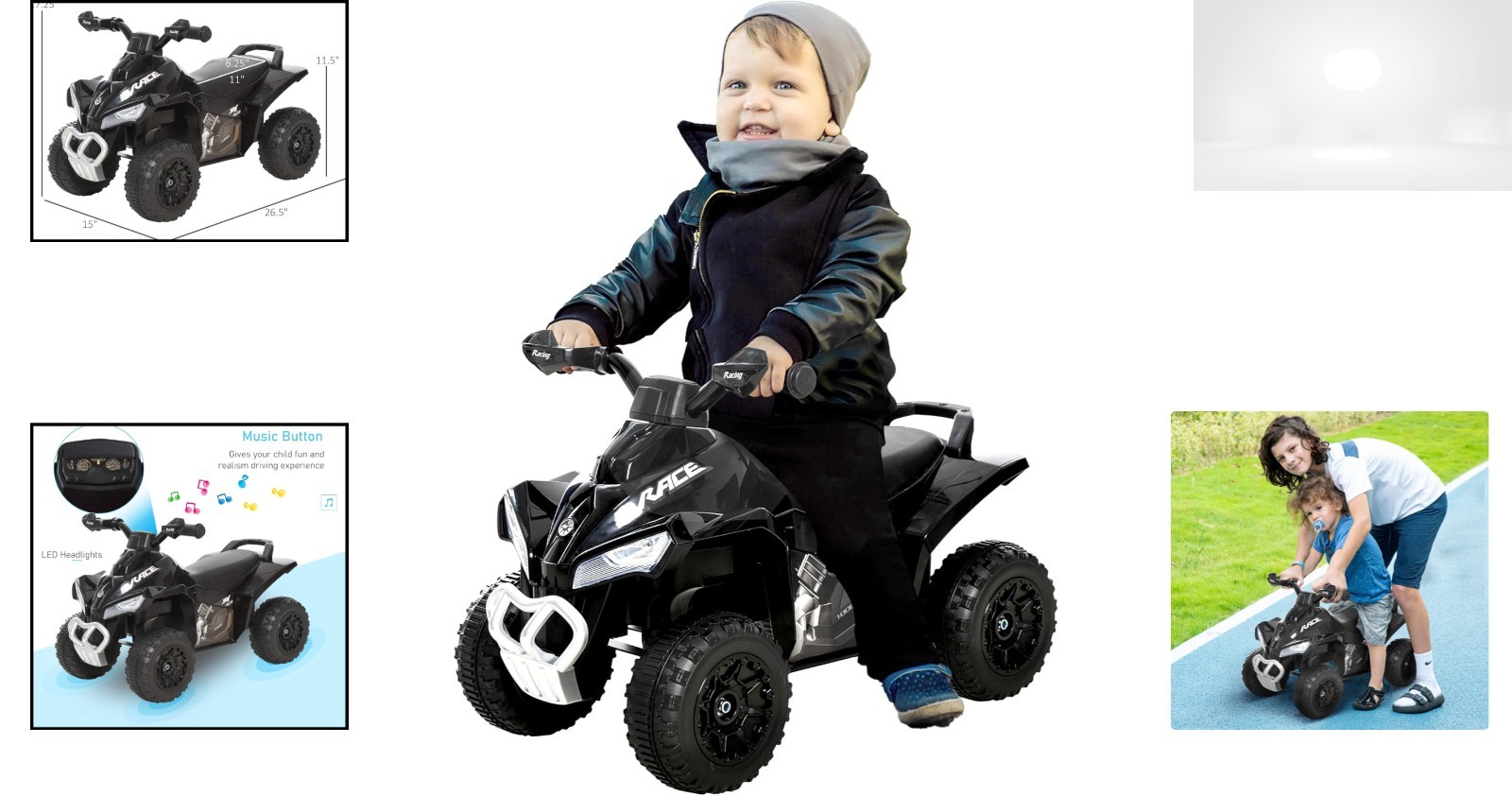 Push Ride On Car Kids Sliding Foot-to-Floor Black Music Lights Ages 1.5-3
