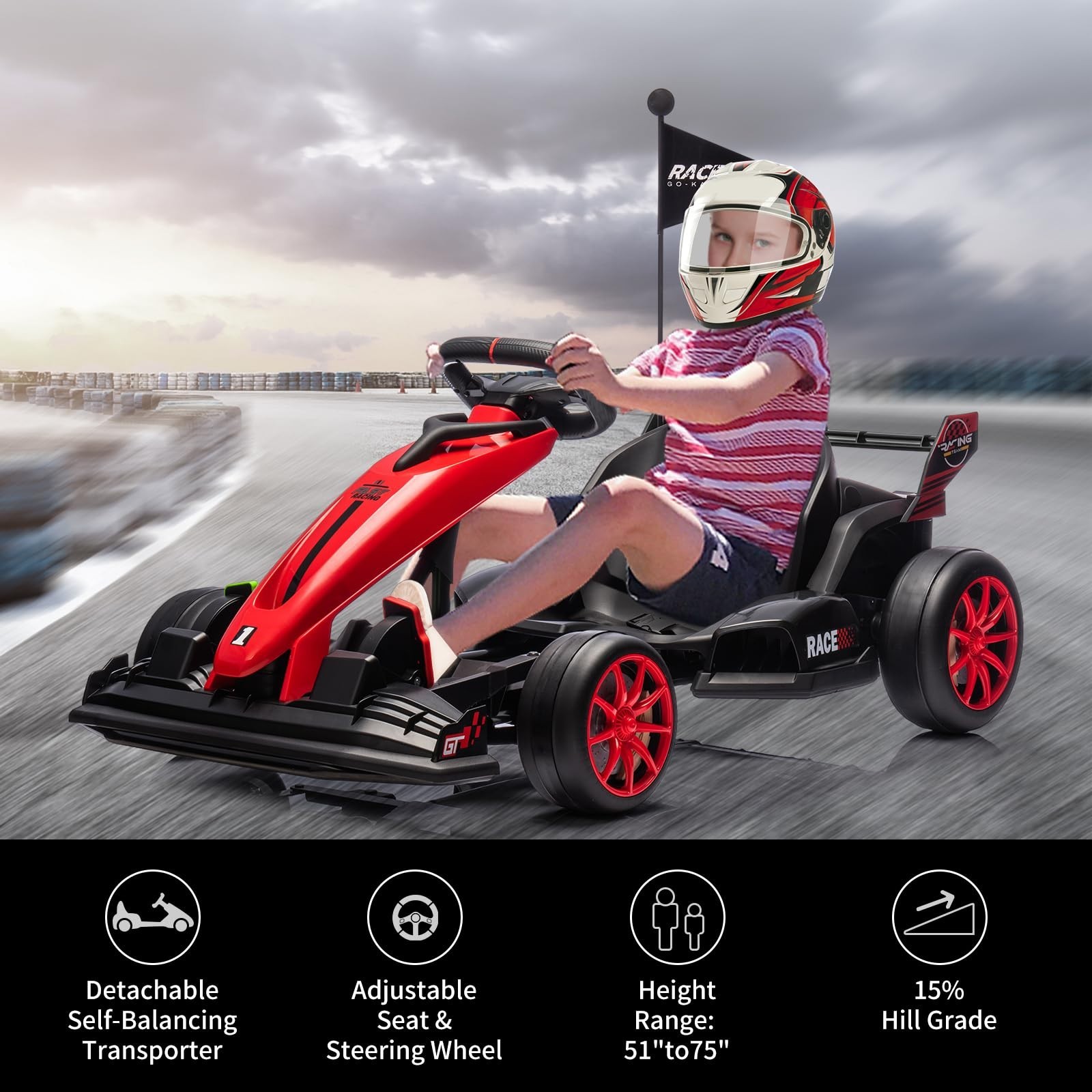 24V Electric Drift Kart for Kids Go Kart Ride Car w/ Adjustable Seat Ride on Toy