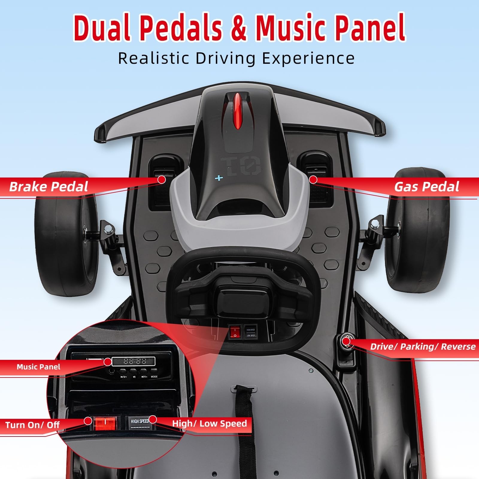 24V Go Kart for Kids Child Electric Drift Go Cart With Music 5-Point Safety Belt