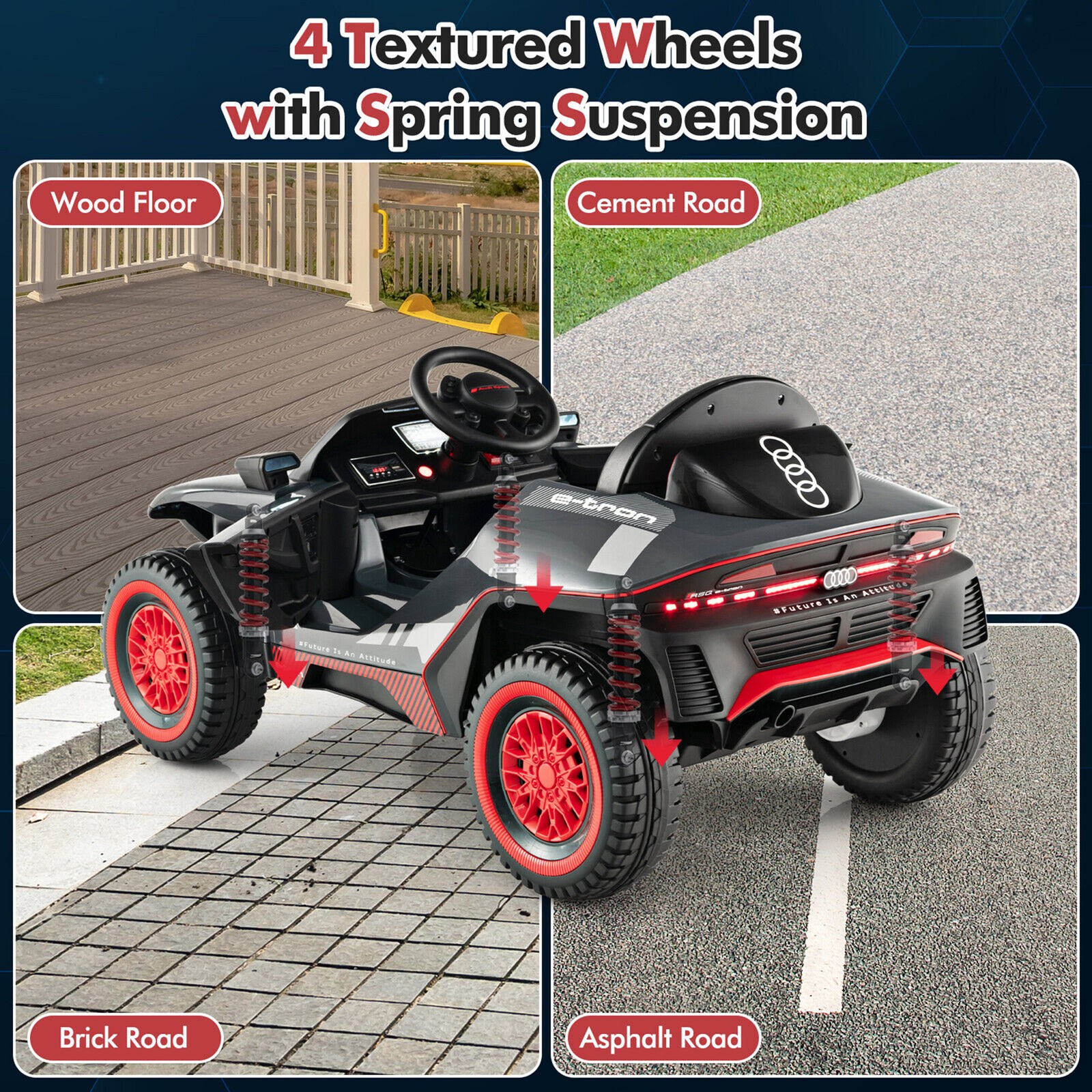 12V Licensed Audi Kids Ride-On E-tron Racing Car w/Remote Control & Lights Gray