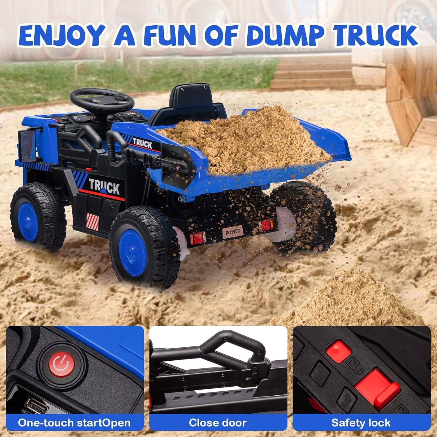 12V Ride On Dump Truck, Ride On Car Toy With Remote Control, Electric Dump Bed