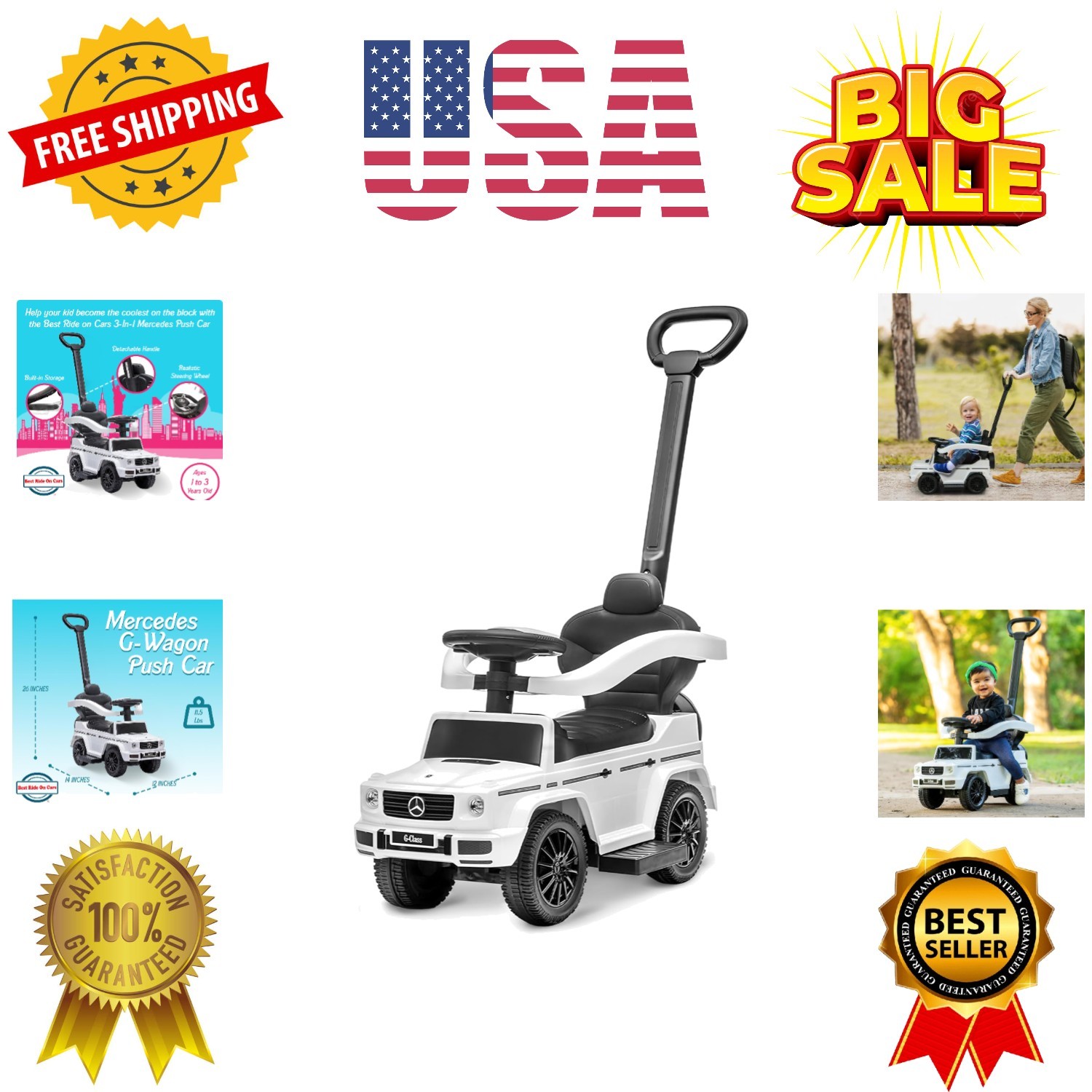 Kids Outdoor Stroller Mercedes G-Wagon for Toddlers 1 to 3 Old with Music, H…