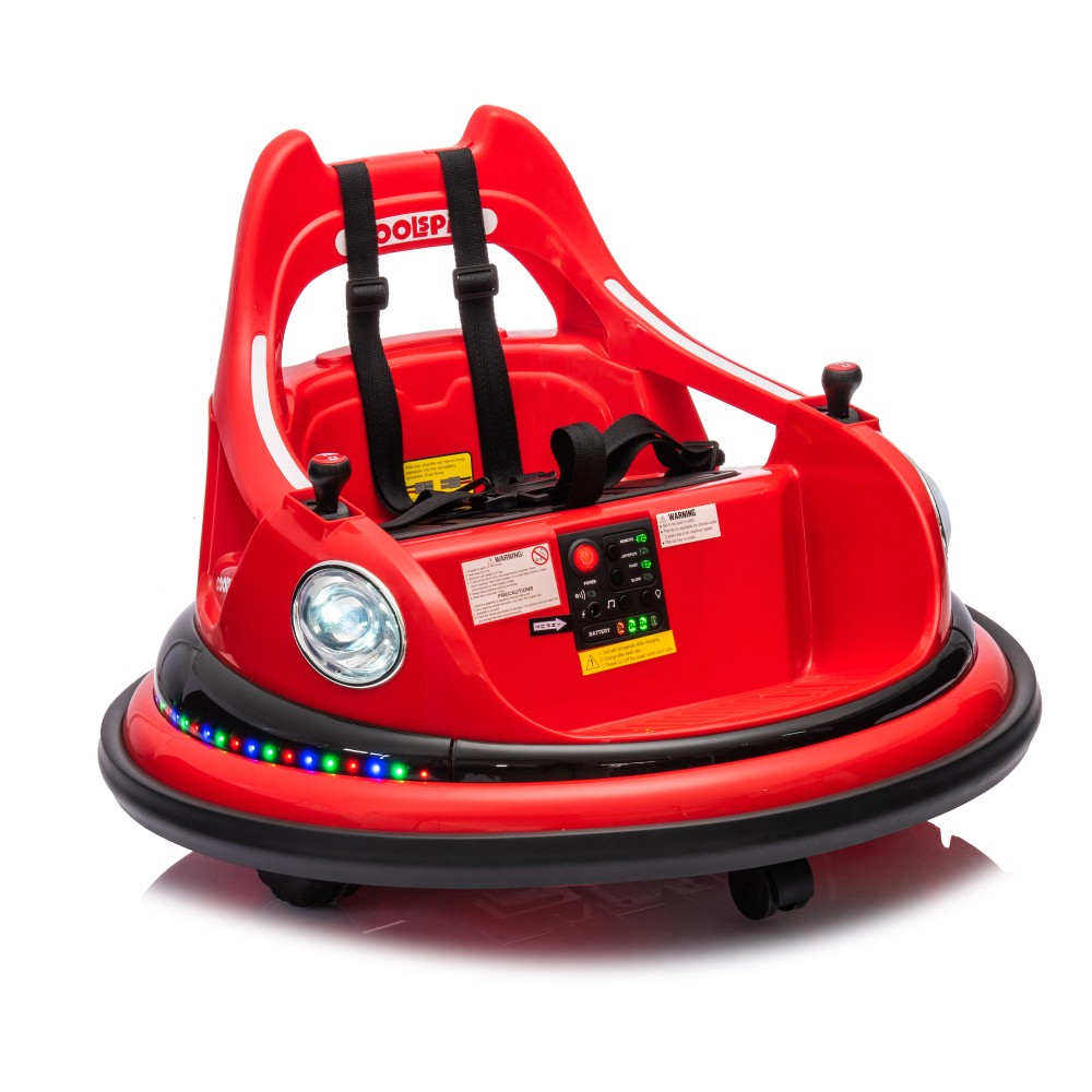 12V Ride On Bumper Car Electric Car 2-5 Years LED Bluetooth 360 Degree Spin Belt