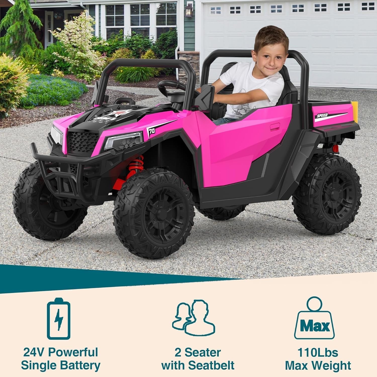 24V Ride On Truck for Kids w/ Remote, 4WD, LED Lights,Bluetooth,Dump Bed,2 Seats