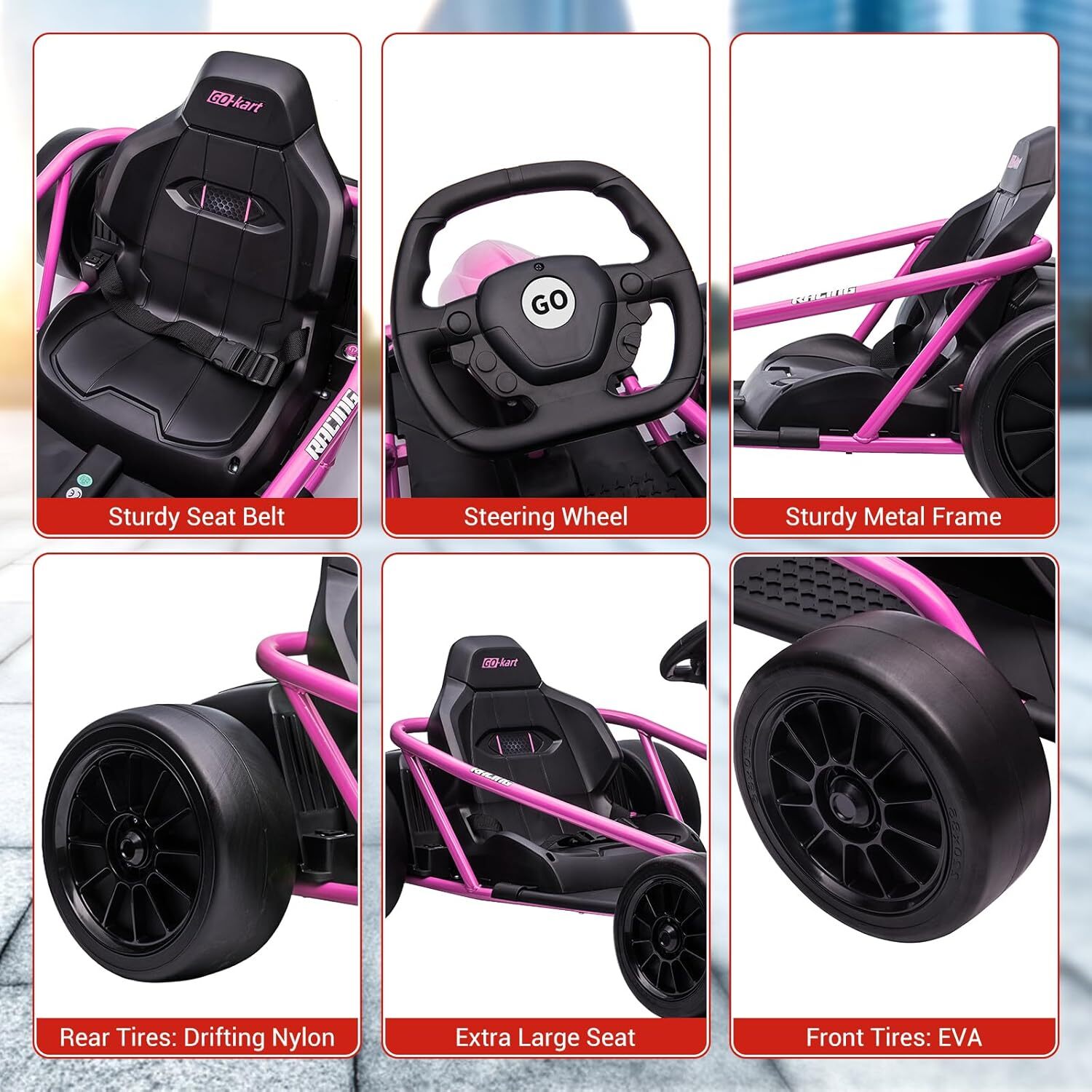 24V 9Ah Kids Ride On Go Kart Toy 8MPH High Speed Drifting Car w/ Powerful Motors