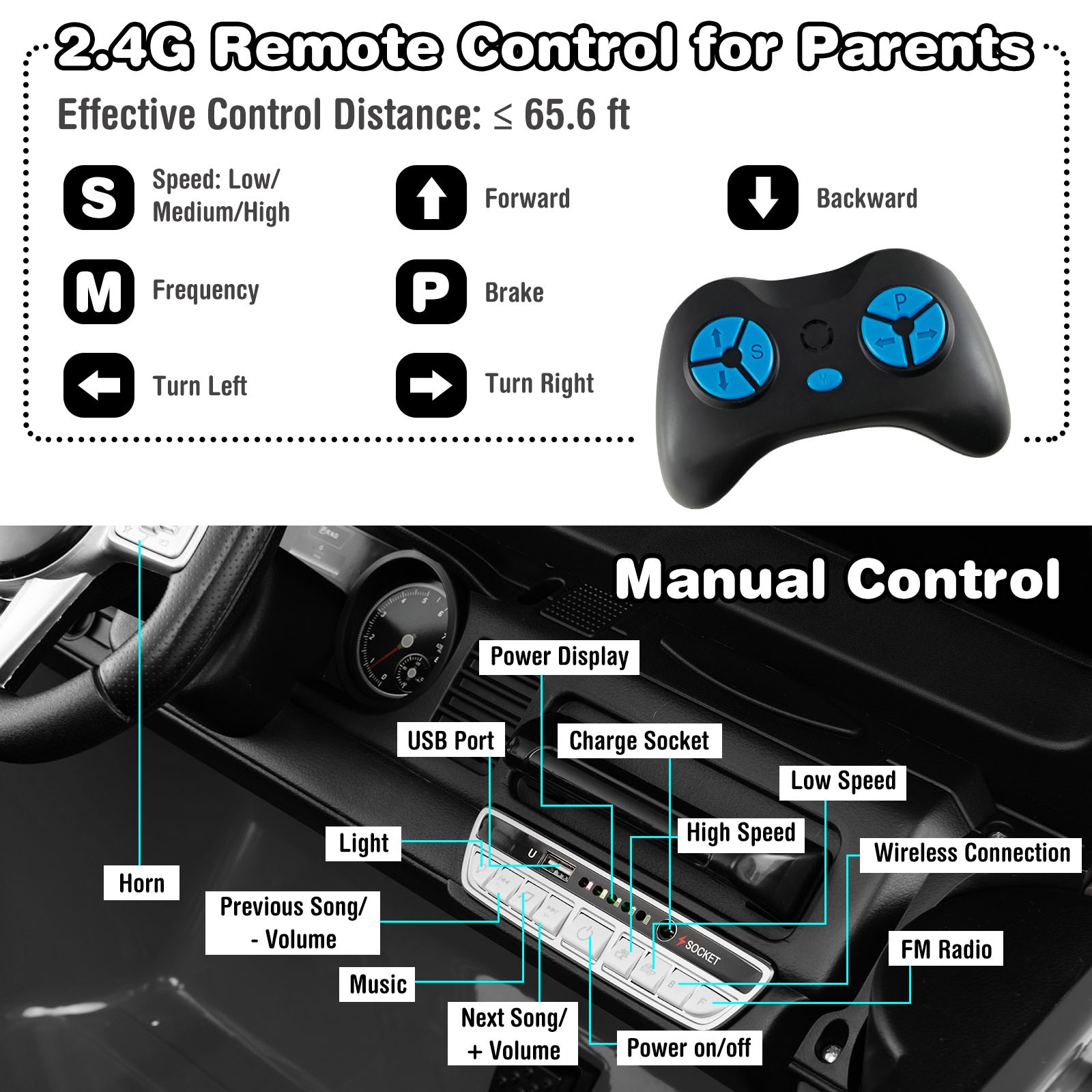12 V 2 Seater Ride On Truck Car w/ Wireless Connection & UBS Port & FM Radio