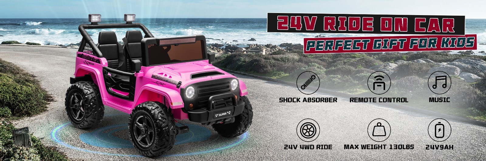 ZEOPHOL Kid Electric Ride On Truck Car 24V 9AH Battery Power Car 4WD/2WD Purple